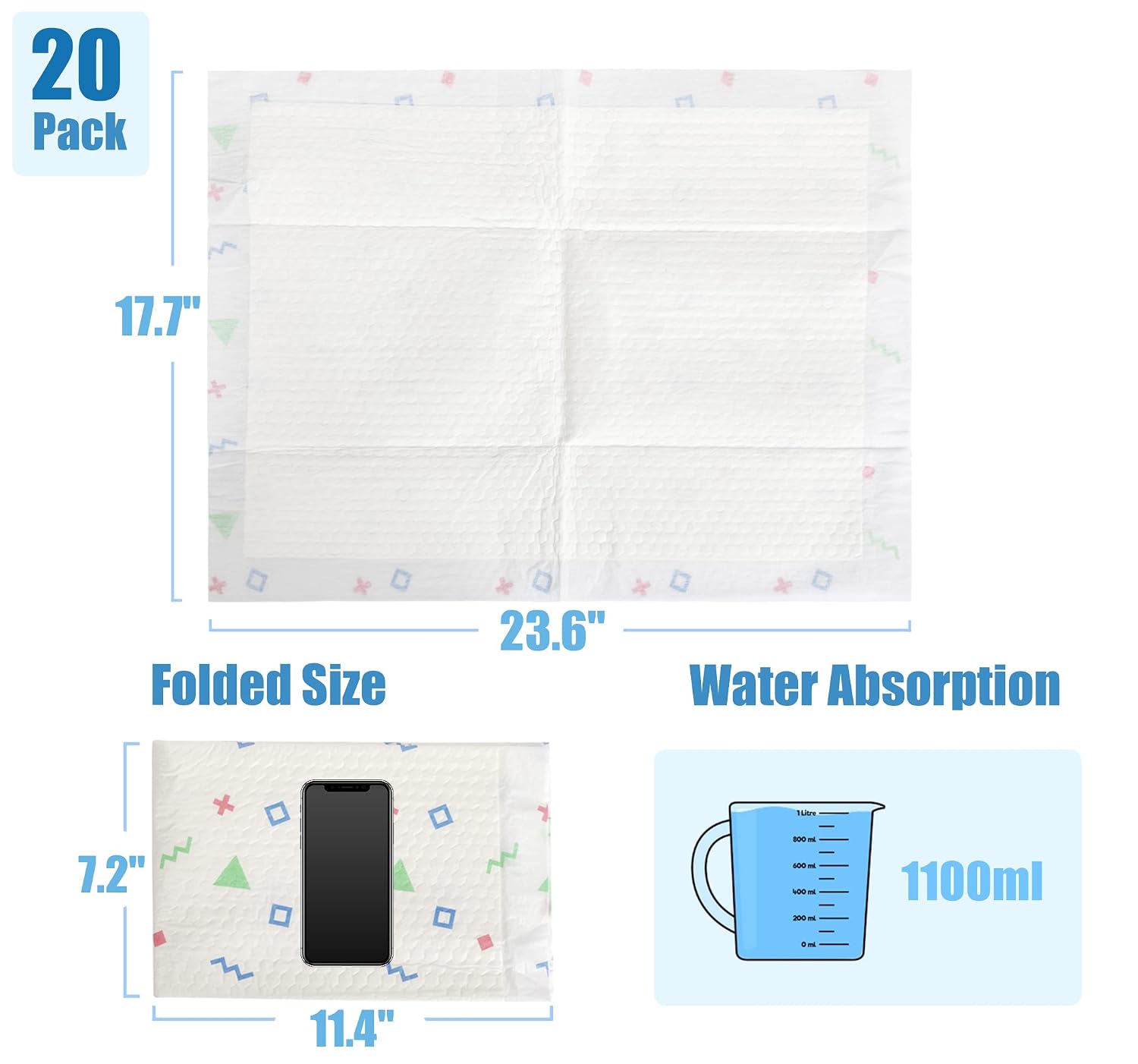 20 Pack Disposable Changing Pads for Baby, Super Soft Disposable Diaper Pad Waterproof Changing Pad Ultra Absorbent Portable Diaper Changing Mat, 23.6 Inches x 17.7 Inches…