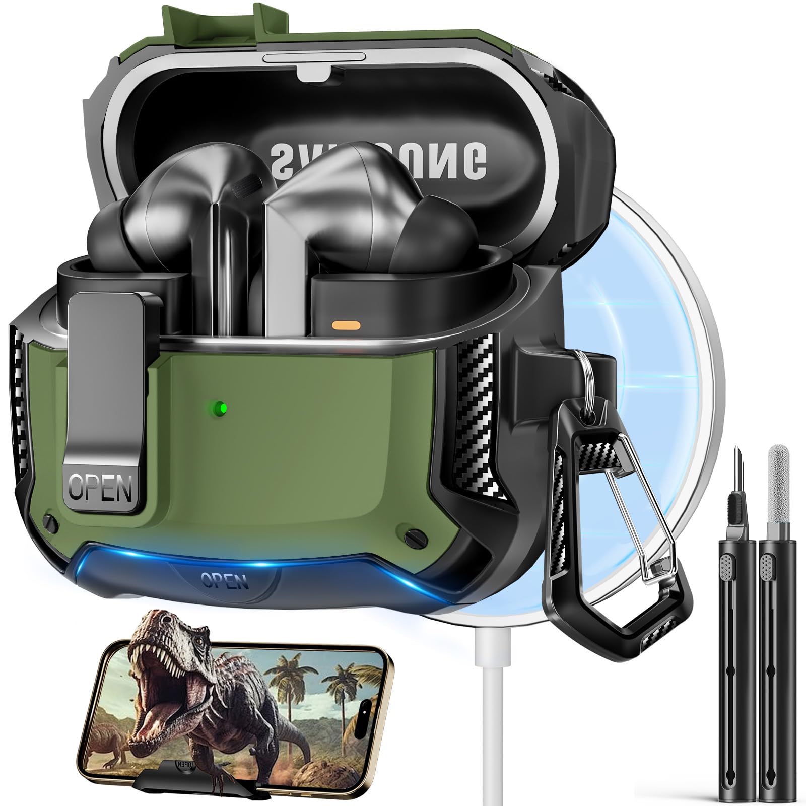 Safety Lock Case for Samsung Galaxy Buds3 FE/Pro/3 (Dark Green)