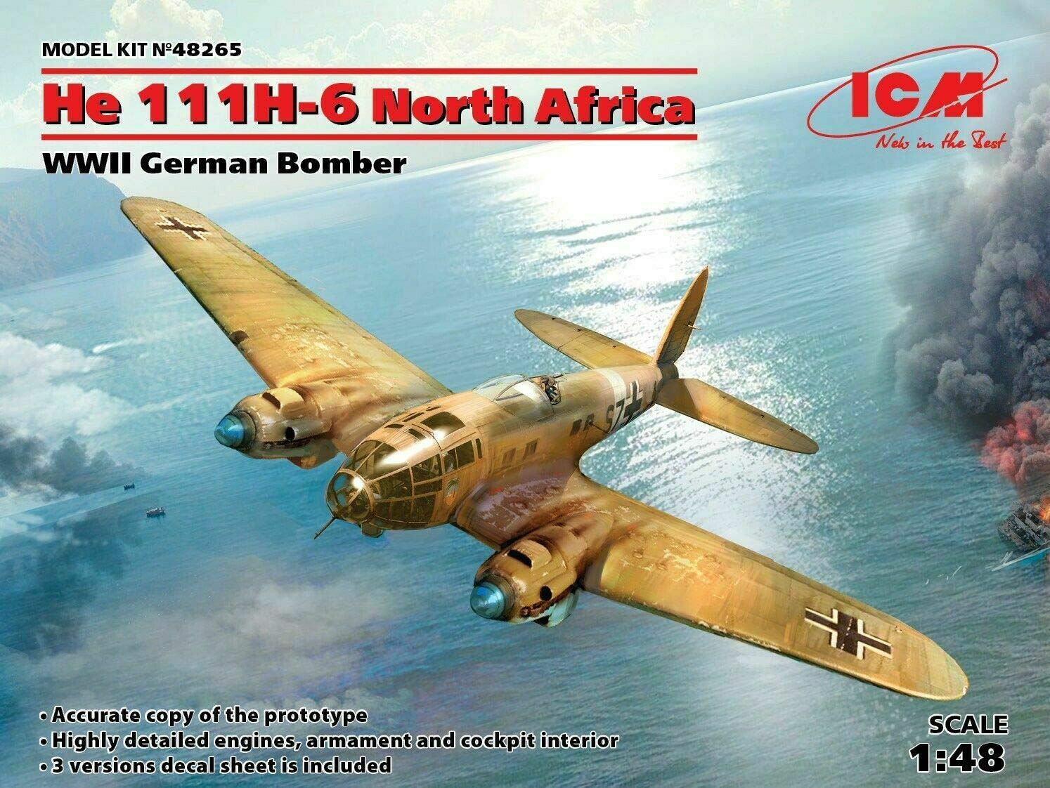 ICM 1/48 ドイツ空軍 ハインケルHe111 H-6 爆撃機 北アフリカ Amazon | ICM 48265 - 1/48 He 111H-6 北アフリカ 第二次世界大戦