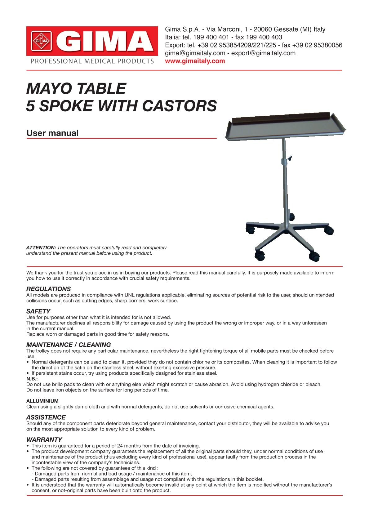 GIMA 27453 Mayo Tavolo con Carello 5 Razze, 68 cm L x 46 cm W