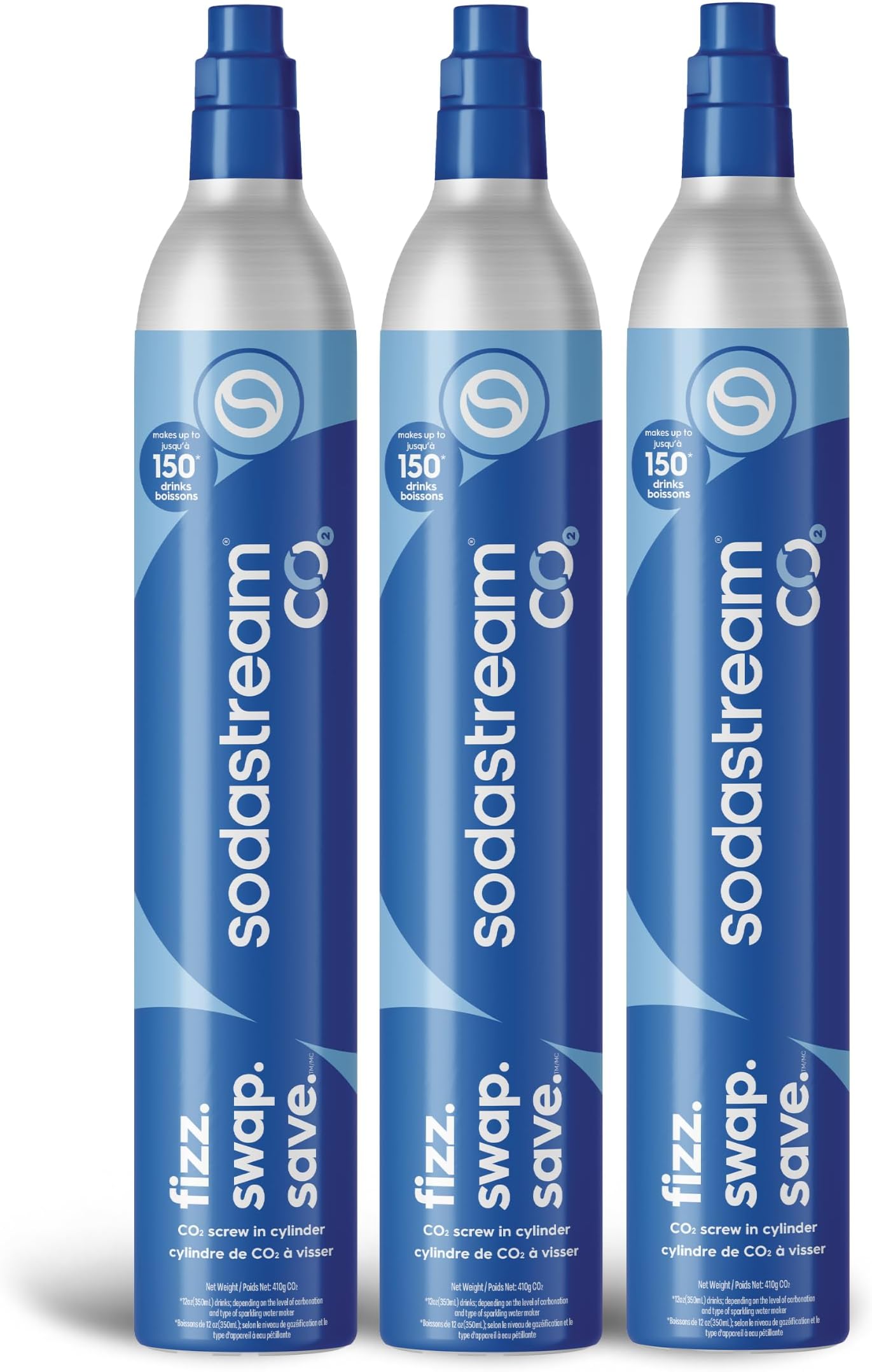 SodaStream CO2 Gas Carbonation Bundle - 3 Cylinders - Blue Screw-in System - Never run out of CO2 Again - Compatible with Fizzi, OneTouch, Jet, Spirit, Penguin, Ninja Thirsti, DrinkMate, Aarke