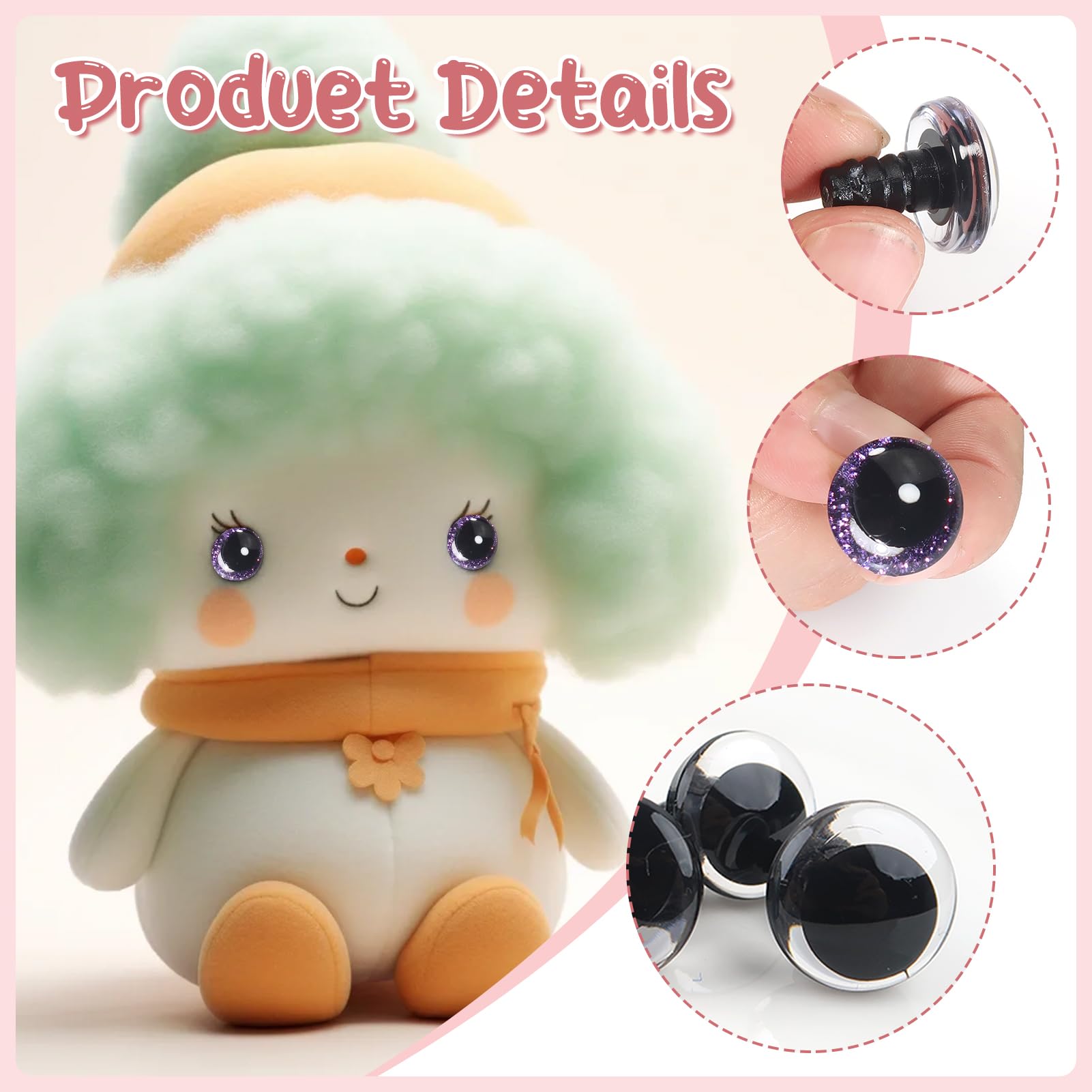 TOAOB 32 Sets Glitter Safety Eyes 16mm Large Plastic Coloured Crochet Eyes with Washers for Amigurumi Craft Making DIY Puppet Animals - Image 3
