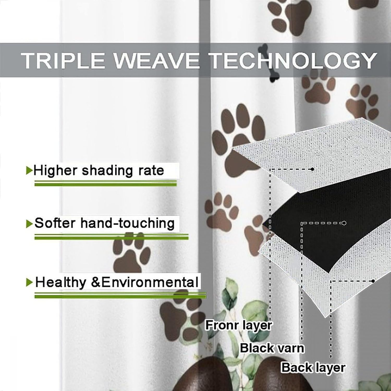 Dog Paw Print Curtains, Rustic Eucalyptus Pet Cute Puppy Bones Brown Plaid Print Window Treatment for Kids Bedroom Kitchen Living Room Nursery Dinning Room Drapes, 42x45 Inch