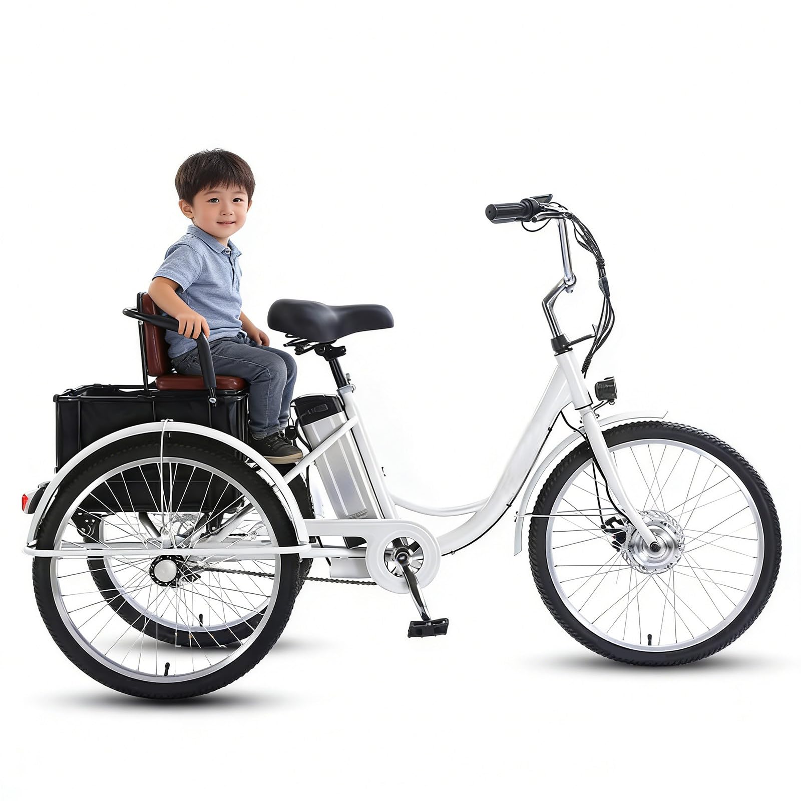 LRPMGZYoe 24" 3 Wheel Electric Adult Tricycle with Seat Pedal Assist for Adults 150 kg Load Capacity Adjustable Height with Basket Elderly Exercise Shopping Scooter Comfortable Rides
