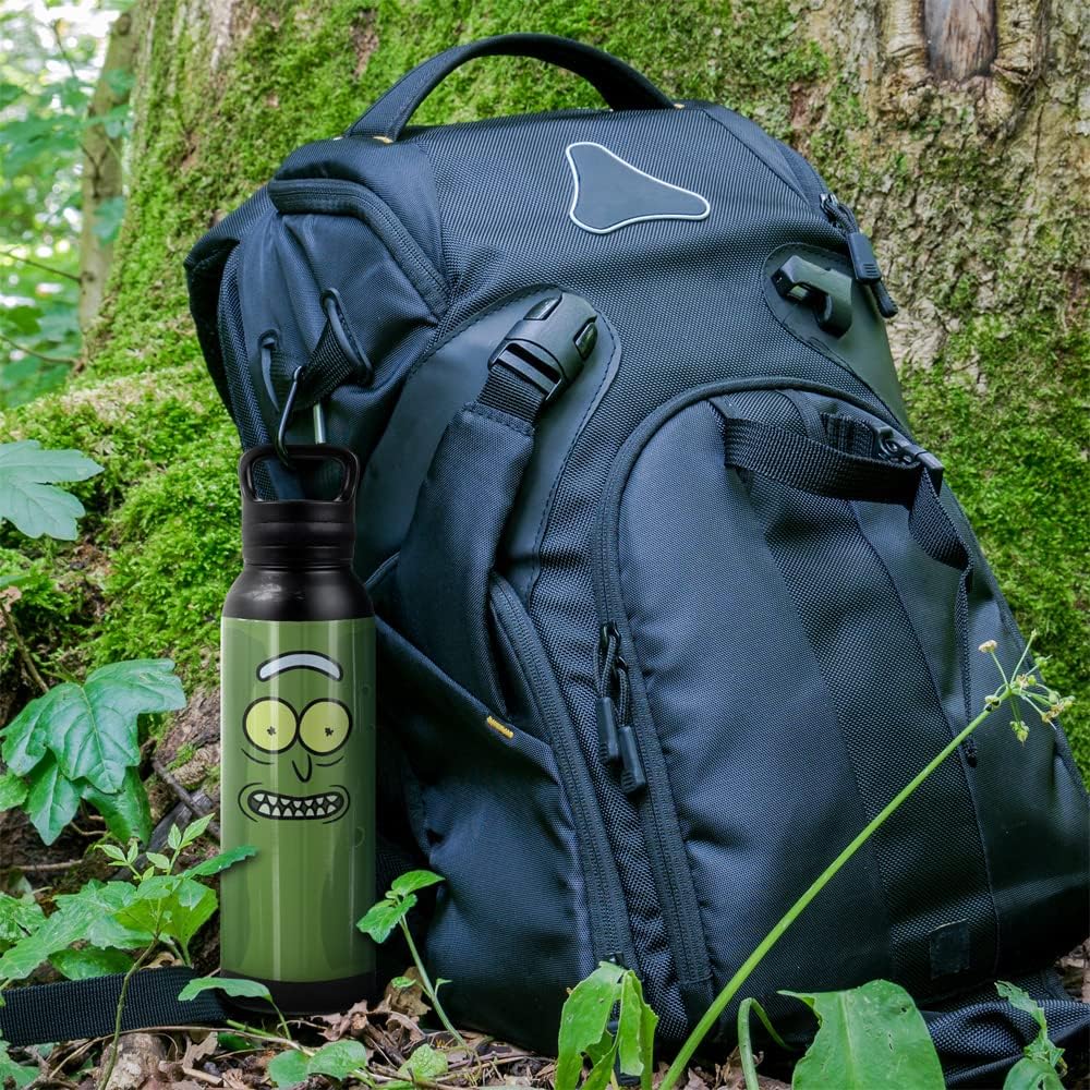 Rick And Morty OFFICIAL I'm Pickle Rick 24 oz Insulated Canteen Water Bottle, Leak Resistant, Vacuum Insulated Stainless Steel with Loop Cap, Black