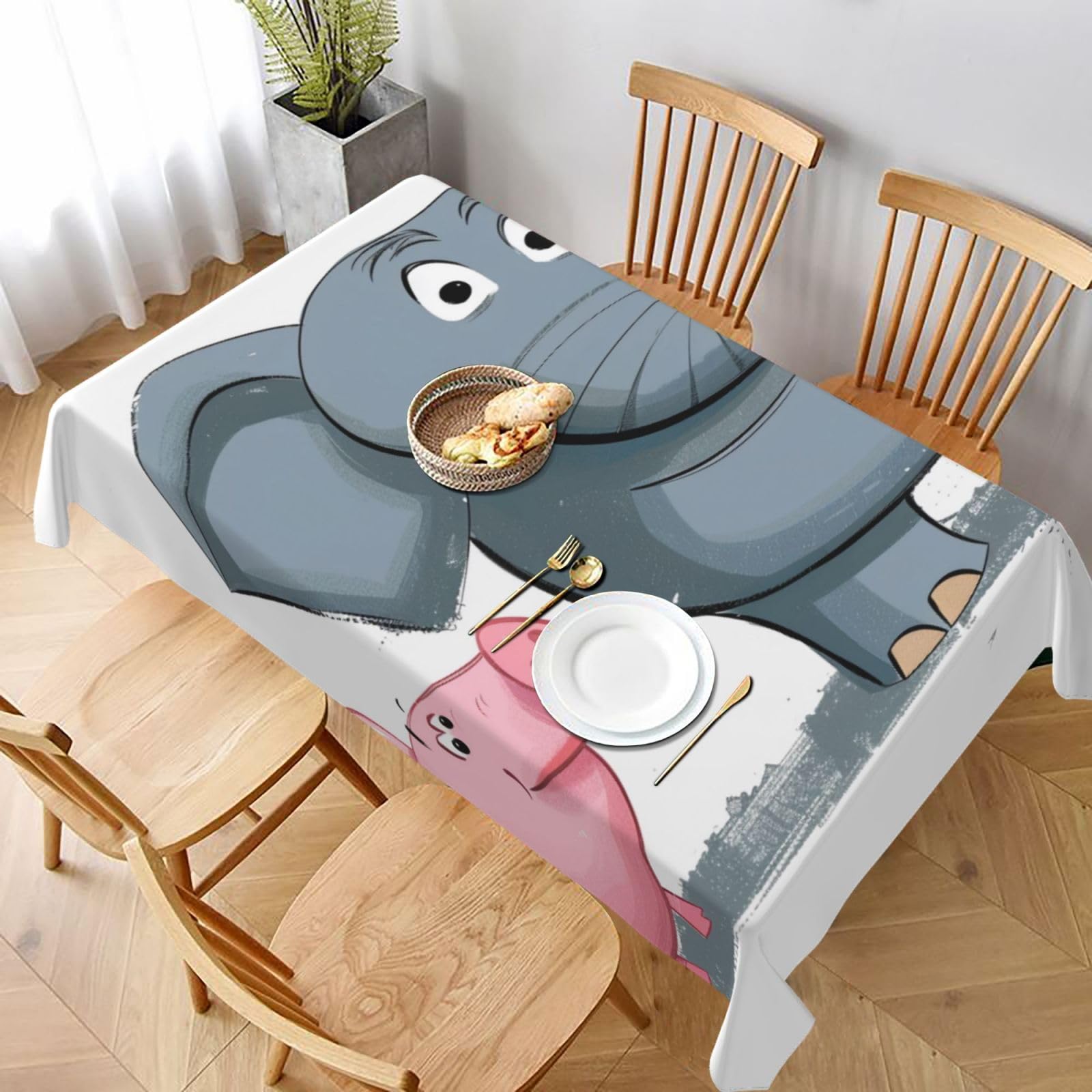 WPKJU Elephant and Piggie Printed Tablecloth 60x90 in Water Resistant Table Cover Washable Rectangle Table Cloth for Dining Tables