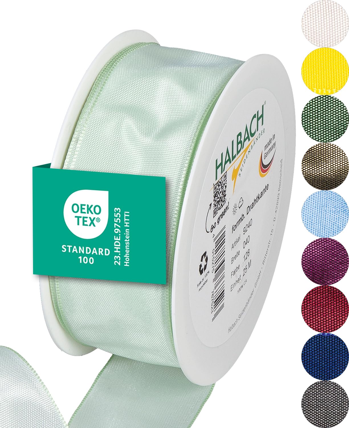 Halbach Seidenbänder Premium Gift Ribbon with Wired Edge, Width 40 mm, Length 25 m, Oeko-Tex 100 Certified Ribbon