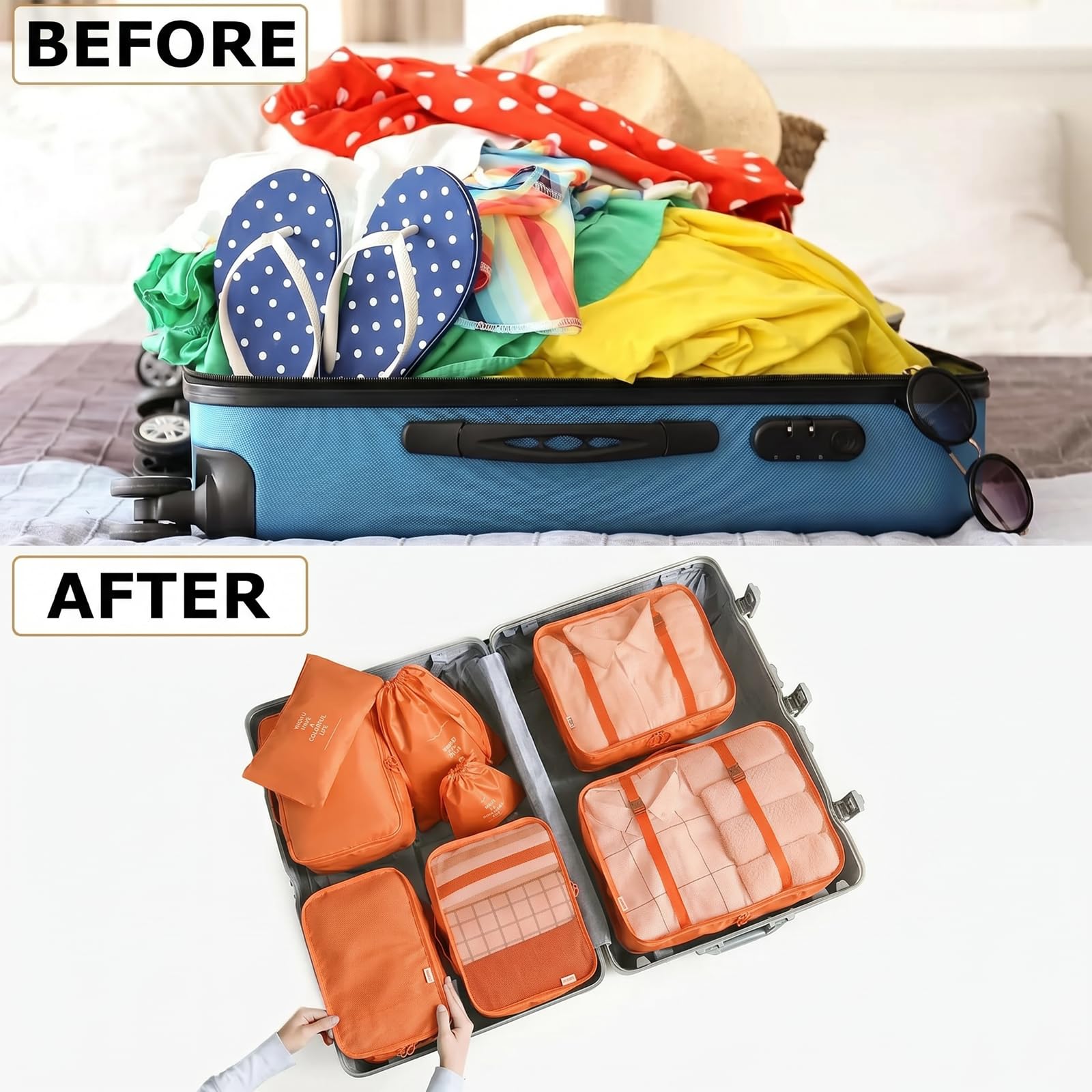 LANSKLBD 6/8 Set Packing Cubes for Suitcases Travel Luggage Packing Organizers,Travel Accessories Essentials Luggage Organizer with Shoe/Tioletry/Laundry Bag (Orange, 8 set) view 5