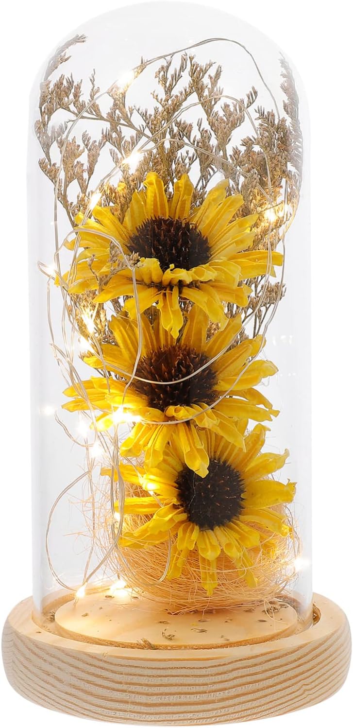 OSALADI 1pc Sunflower Led Lamp Sunflower Light Mini Dome Lamp Light Decoration Glass Decor Led Plant Night Flower Dome Flower