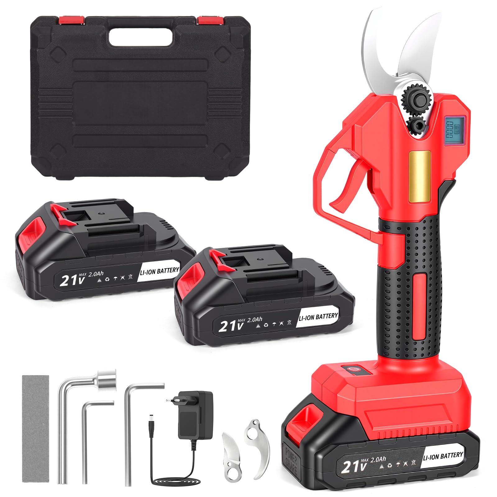 Tijeras de Podar Electricas, SK5 Tijeras de Poda de 40 mm con Pantalla LCD, con Baterías 2x2000mAh para Jardinería, Árboles Frutales, Viñedos y Granja