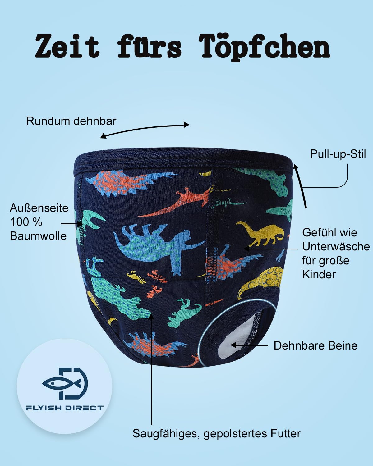 FLYISH DIRECT Töpfchen Trainingshose, Packung mit 10 Töpfchentraining Unterwäsche, 2-9 Jahre Töpfchen-Trainingshosen für Kinder Jungen und Mädchen, 100/3T