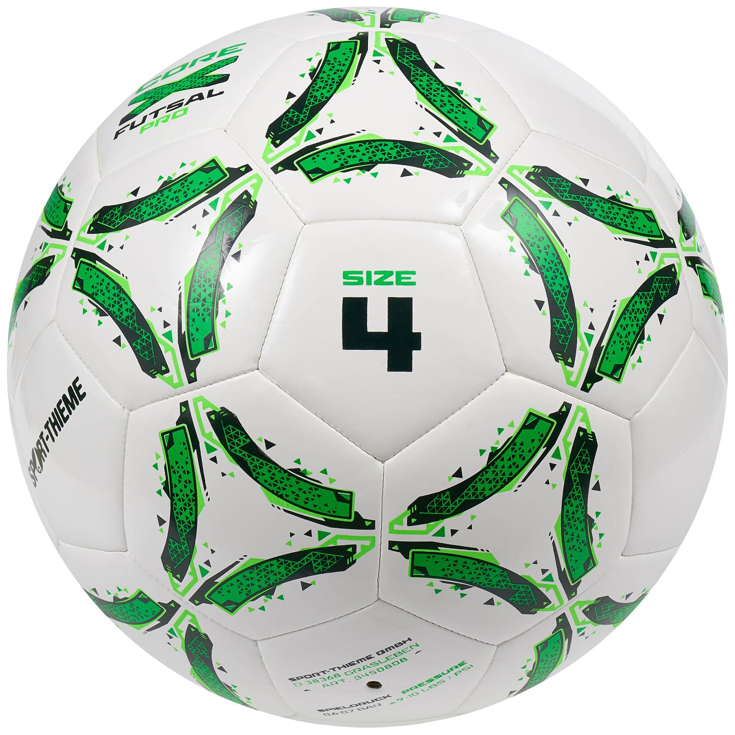 Sport-Thieme Futsalball CoreX Pro | Hybrid-Technologie, reduziertes Sprungverhalten | Match- und Trainingsball Gr 4 Weiß-Grün | PU-Oberfläche, Butyl-Blase, 62-64 cm, 420-440 g