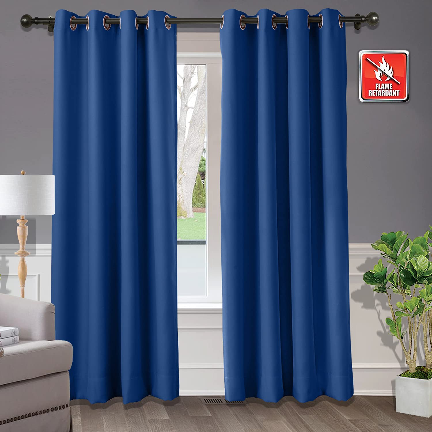Tenda oscurante a isolamento termico ignifugo, design con occhielli, 254 x 243,8 cm (larghezza x lunghezza), ideale per casa, ufficio, hotel, scuola, cinema, ospedale, blu