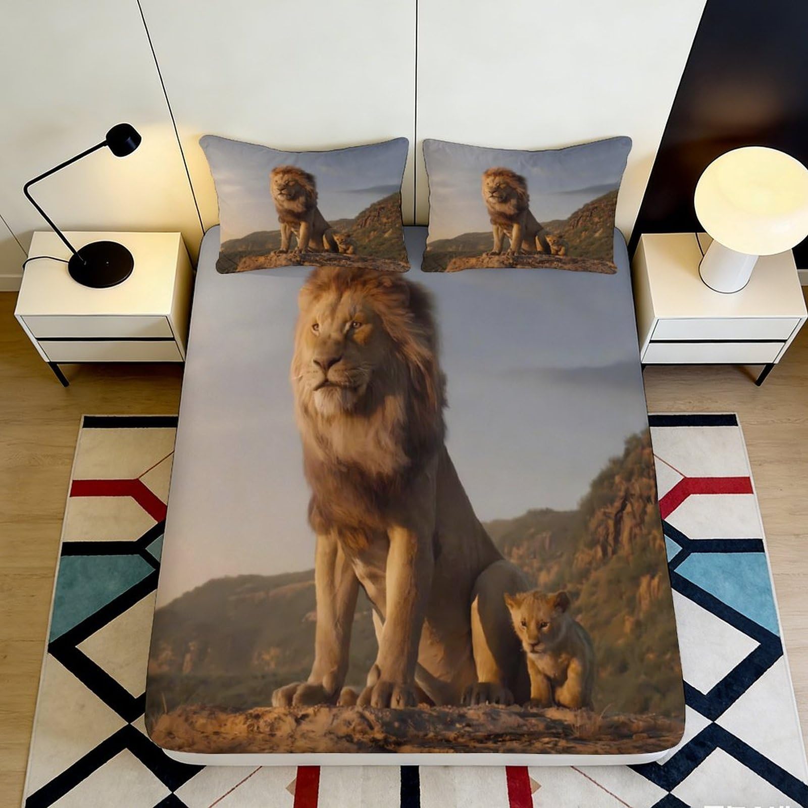 Pnayamiorkfel Style-8 3D Printed Majestic Lion Family Fitted Sheet Microfiber Soft Breathable Safari Landscape Mattress Cover For Bedroom Decor 90X200x25cm