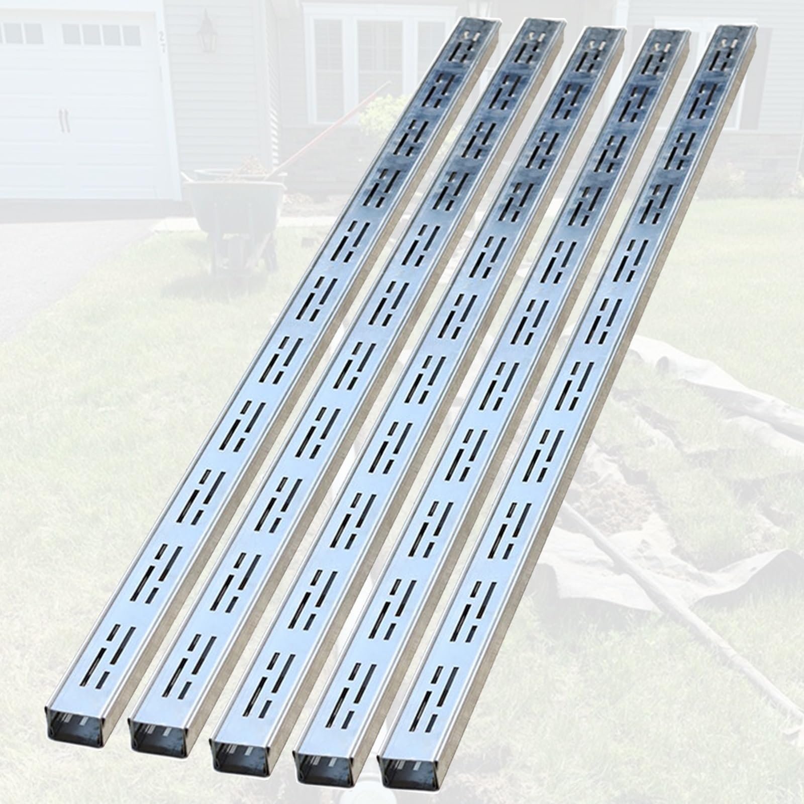 5 canali di scarico a basso profilo, 1 m, a flusso basso, griglia di drenaggio da giardino, 15 x 5 cm, per una gestione efficiente dell'acqua all'aperto