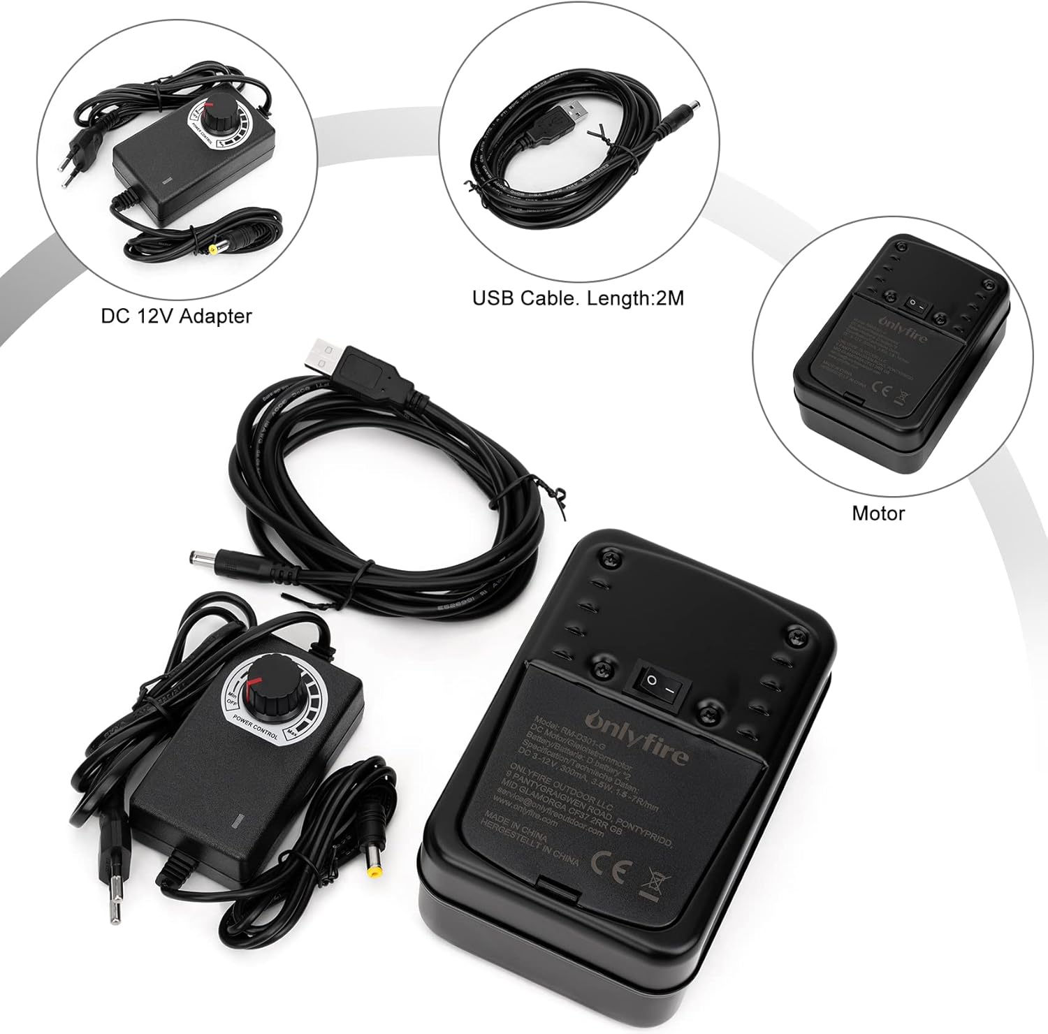 Onlyfire Motore Elettrico DC 3-12V 15W per girarrosto Barbecue e rosticceria,velocità Regolabile Onlyfire Motore Elettrico DC 3-12V 15W per girarrosto Barbecue e rosticceria,velocità Regolabile