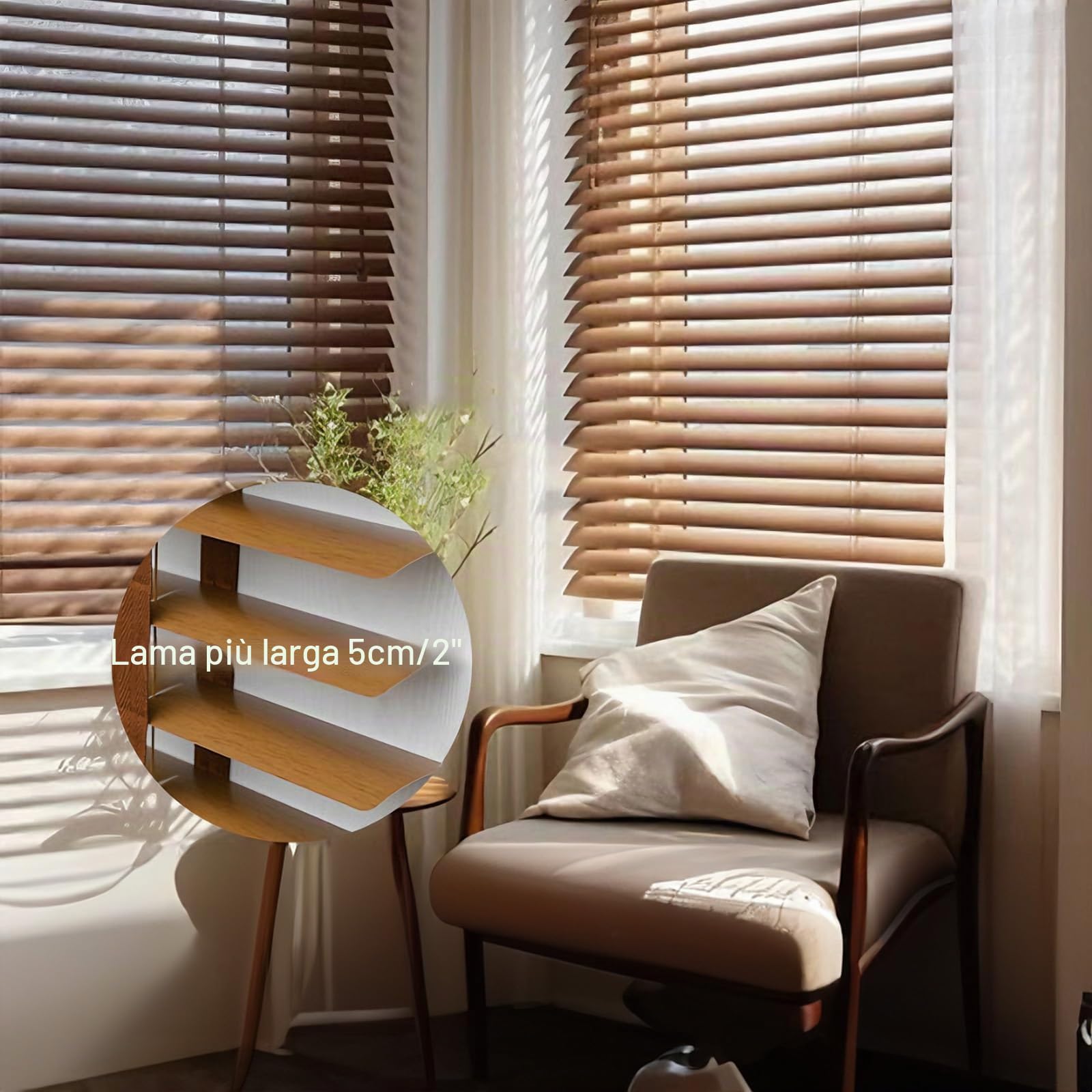 Tende Veneziane In Legno Con Lamelle Da 5 Cm, Misura Personalizzabile 30 Cm–180 Cm L X 60 Cm–200 Cm A, Tende Orizzontali Senza Fili Per Oscuramento E Oscurità, Installazione Facile Interno/esterno