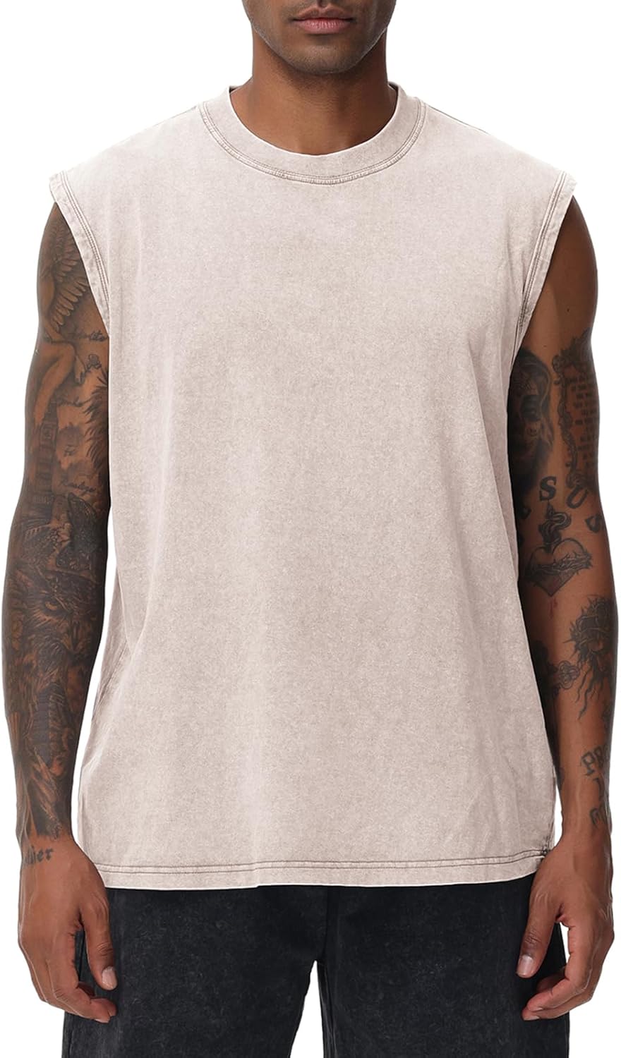 Mens Workout Tank Tops Sleeveless Tee Shirts Men Muscle Shirt Gym Acid Wash T Shirt...