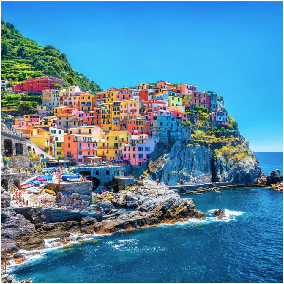 Mosaic Puzzles - Wooden Jigsaw Puzzle – Cinque Terre - 100 Unique Pieces - Made in the USA