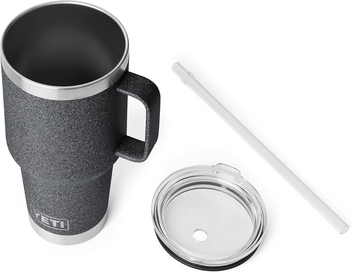 YETI Rambler 35 oz Tumbler with Handle and Straw Lid, Travel Mug Water Tumbler, Vacuum Insulated Cup with Handle, Stainless Steel, Black Stone