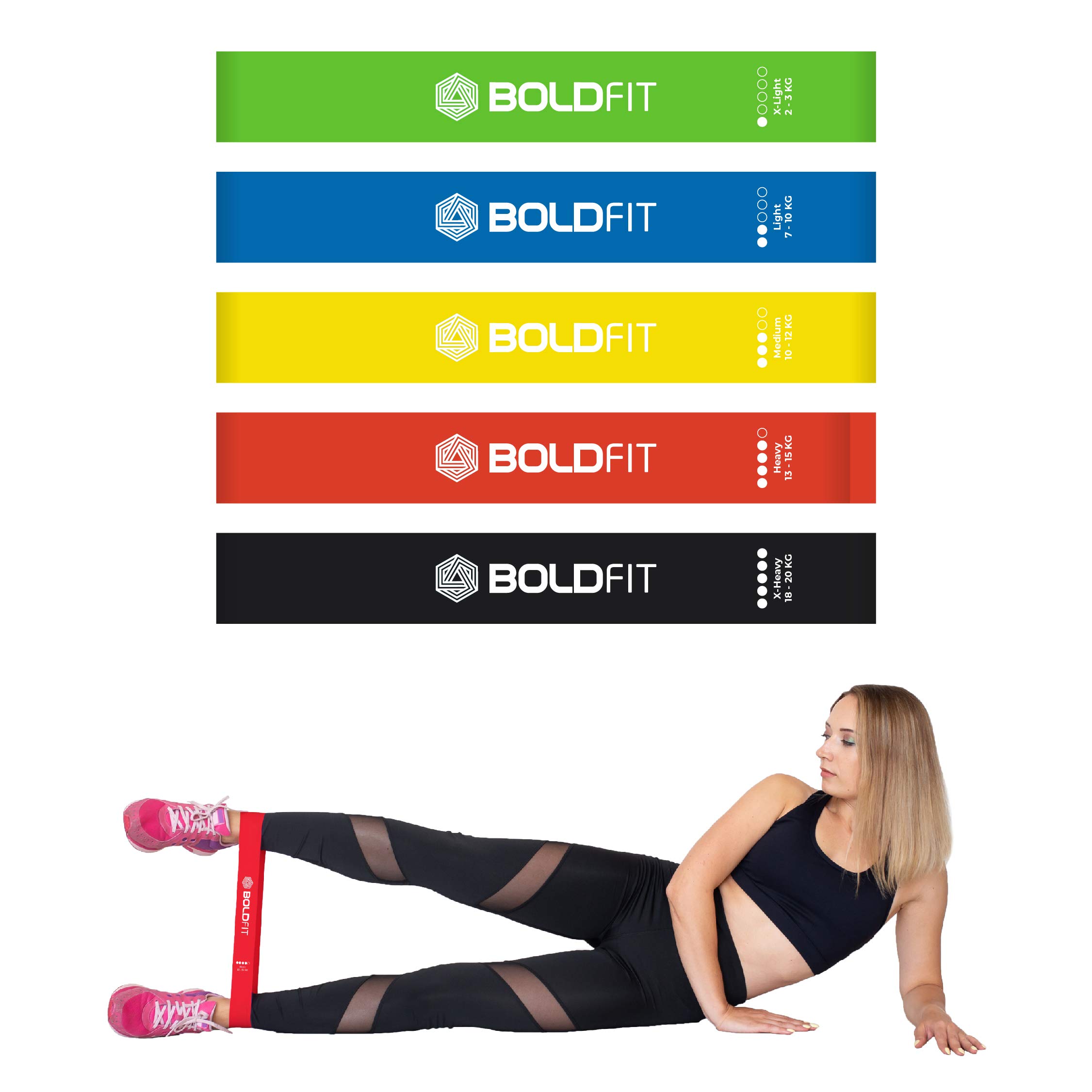 Boldfit Resistance Bands Mini Loop Set (Pack of 5) Hip Band Toning Exercise Bands for Gym Booty Belt Latex Band Theraband for Fitness, Multicolor, (RMiniloop1)