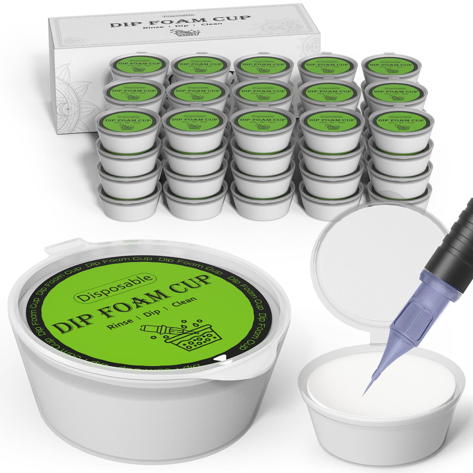 Dip Foam Cups-60Pcs Cylindrical Tattoo Supplies Disposable Rinse Caps for Color Switching & Needle Cleaning