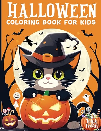 Halloween Coloring Book for kids: 50+ Very Cute and Easy Features of Various Halloween-themed Illustrations Such as Grinning Pumpkins, Cute Witches, ... (Perfect Gift Ideas For Kids Ages 2-8 and Up)