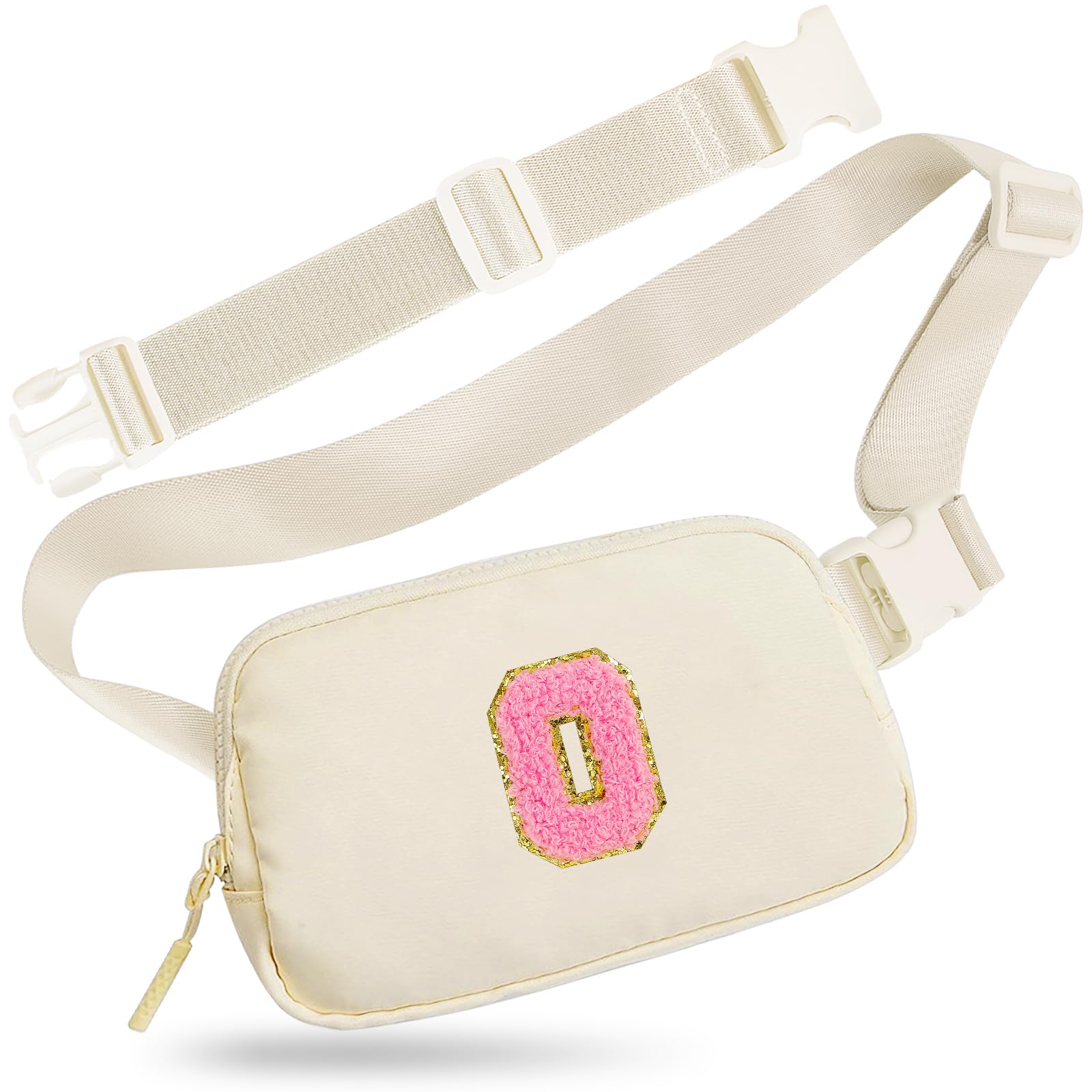 TitoshaInitial Letter Belt Bag with Extender Strap Fanny Pack for Women Mini Crossbody Bum Hip Travel Purse Valentine's Day Gifts Graduation Gifts Trendy Beige Pouch Ivory O
