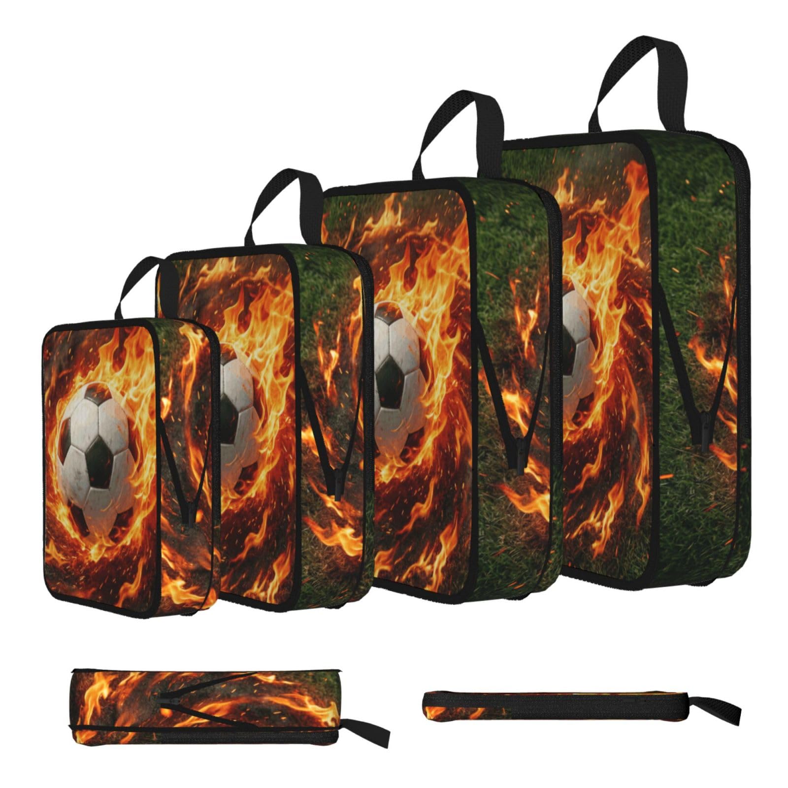 Sxzvvbn Black A Soccer Ball Spinning In Flames Compression Packing Cubes 4 Piece Set