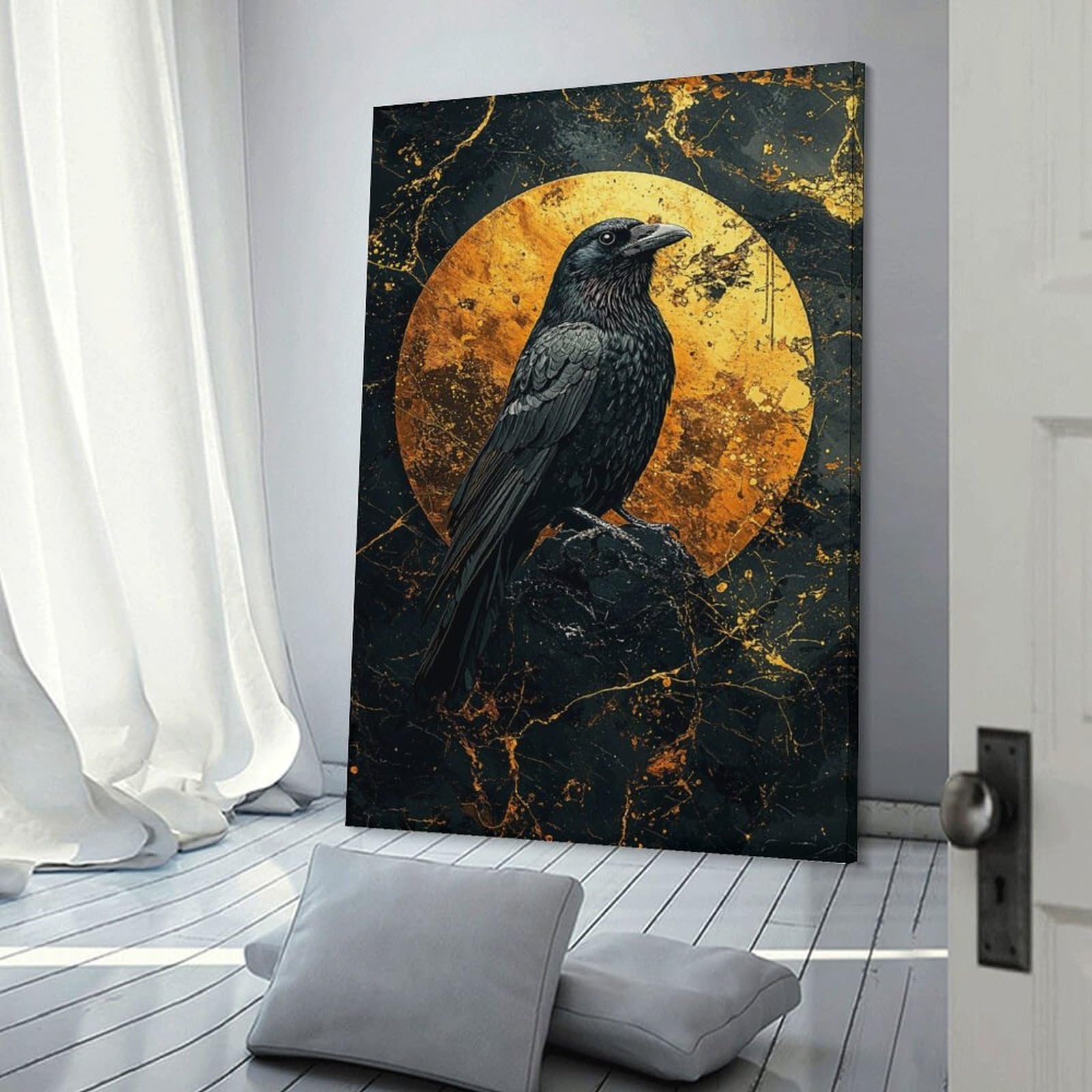 Junmoney Frame-Style-13 Gothic Raven Art Print Room Decor Wall Art 24X36inch(60X90cm), For Entrance Walls, Hall Decor Or Foyers, A Neat Decor Update For Hallways