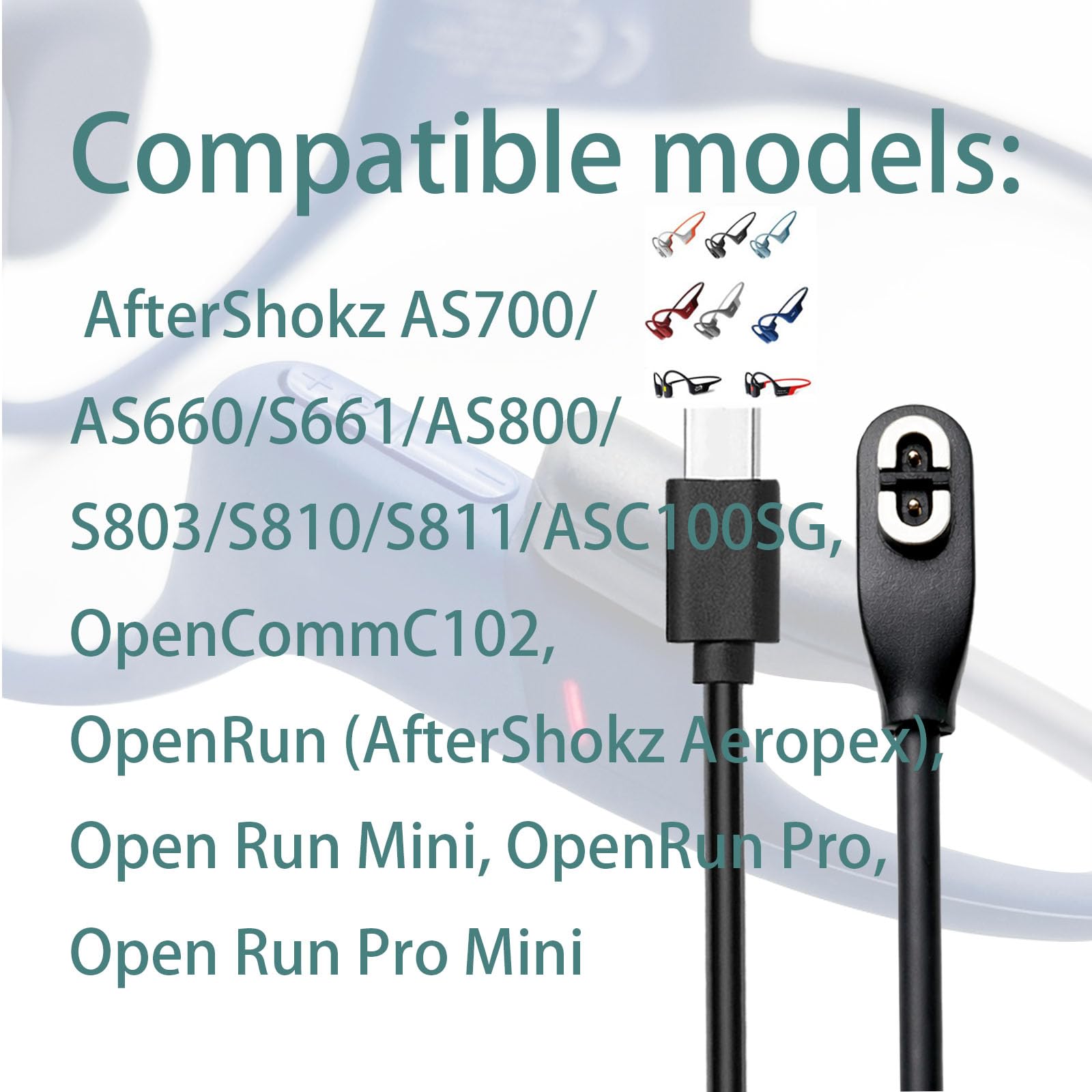 Confezione da 2 cavi di ricarica compatibili con cuffie Shokz a conduzione ossea, adattatori magnetici di ricambio per Aftershokz Aeropex AS800, Shokz OpenRun Pro, OpenRun, OpenRun Mini e OpenComm