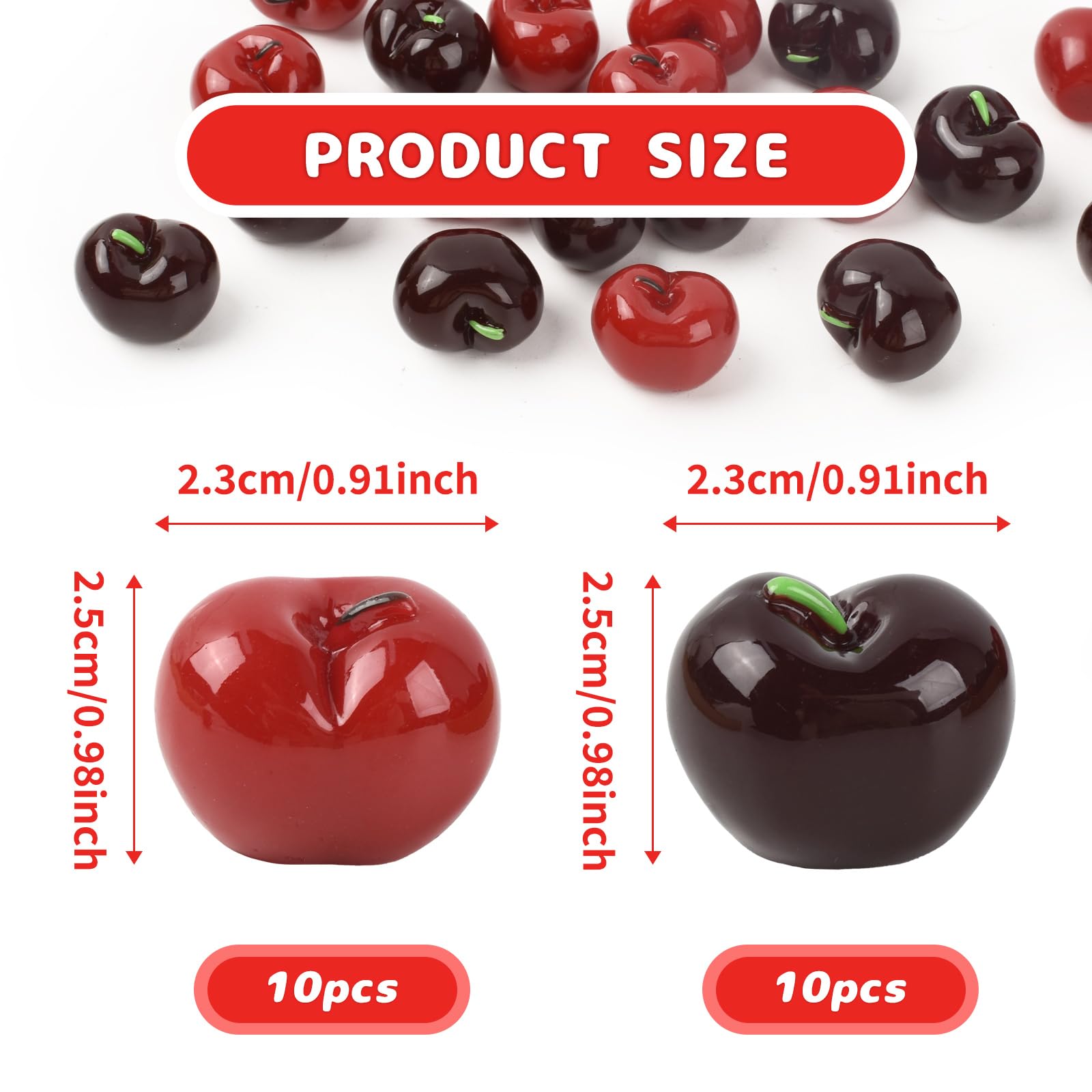 Hanycon 20PCS Mini Cherry Artificial Cherry Fake Cherries Resin Cherry Faux Fruit Model for Home Kitchen Party Photography Party Decoration (Red and Black)