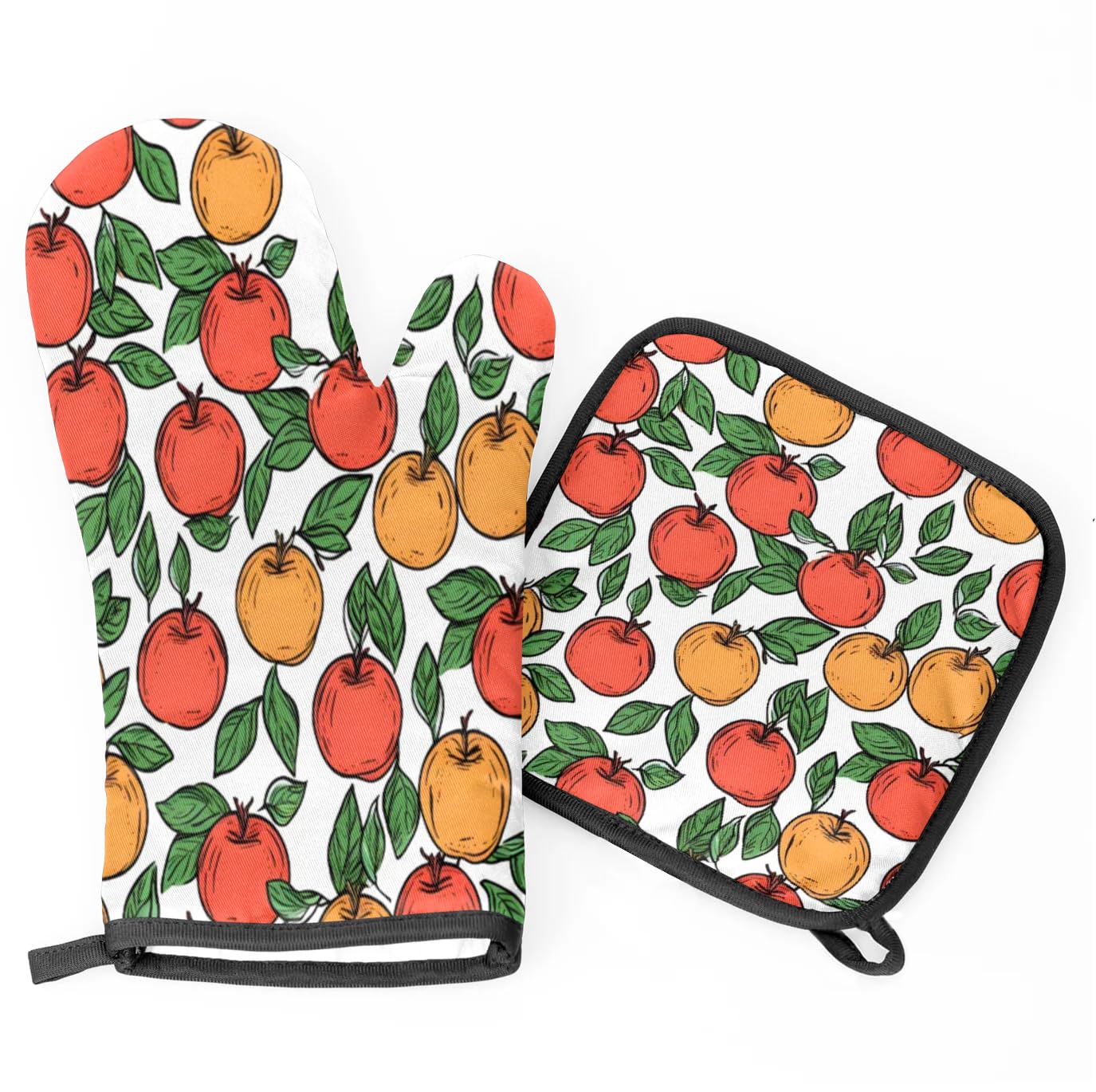 Watercolor Apples Oven Mitts Kitchen Oven Gloves for Cooking Baking Heat Proof Lining Cotton Kitchen Potholder Mittens Pot Holders Hot Pads for Chef Women Men