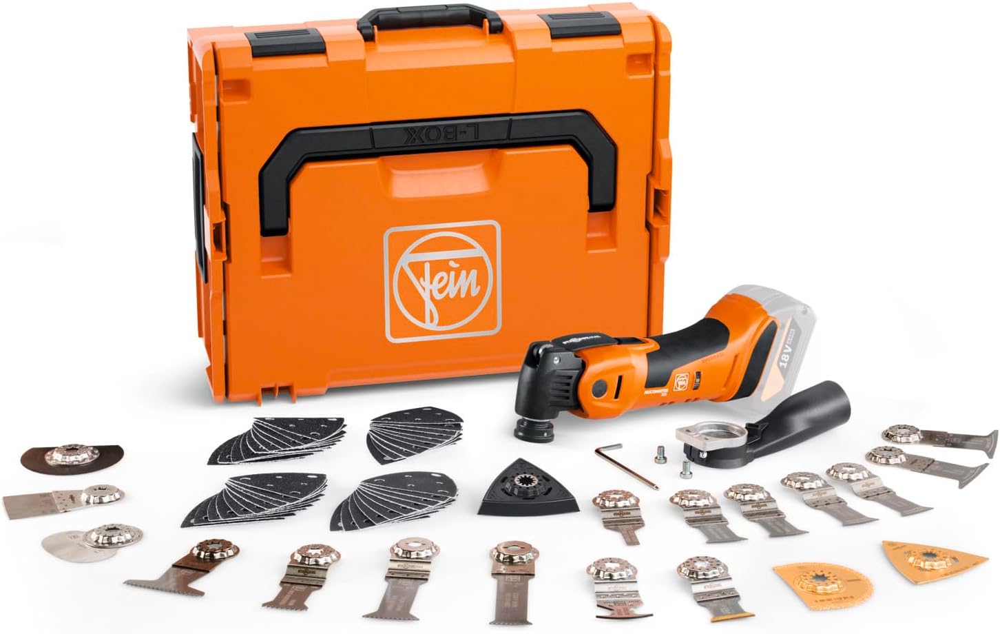 FEIN Oscillating Multi Tool AMPShare MultiMaster AMM 700 Max Top AS 18V Cordless Brushless Multitool with 60pcs Accessories in Carry Case Powerful Tool for Professionals & Homeowners 71293663000