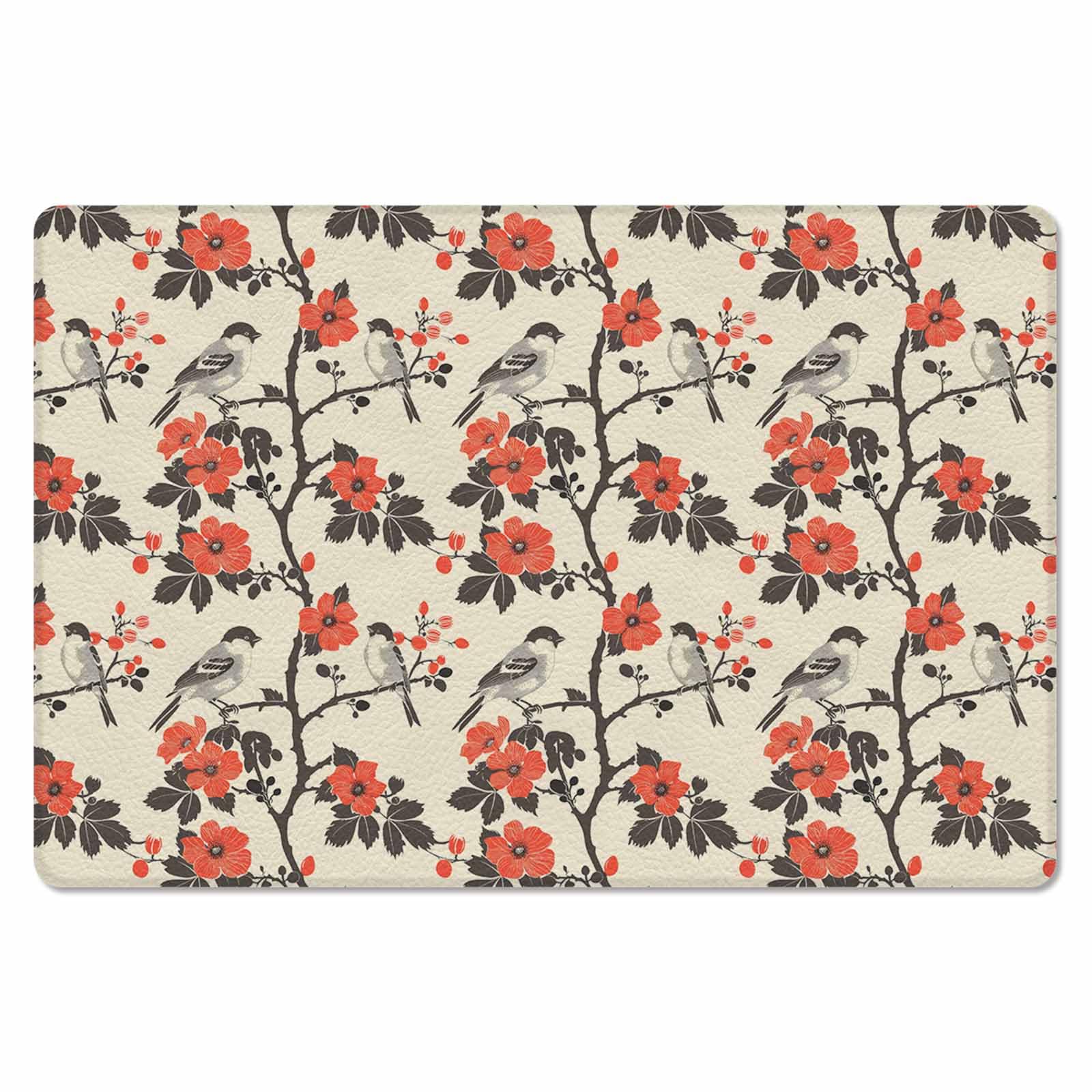 Japanese Antifatigue Kitchen Bath Door Mat Cushioned Runner Rug,Washable Welcome Floor Sink Mat,Waterproof & Non-Slip Standing Doormat for Kitchen,Cherry Blossom Tree Branch Birds Spring 18