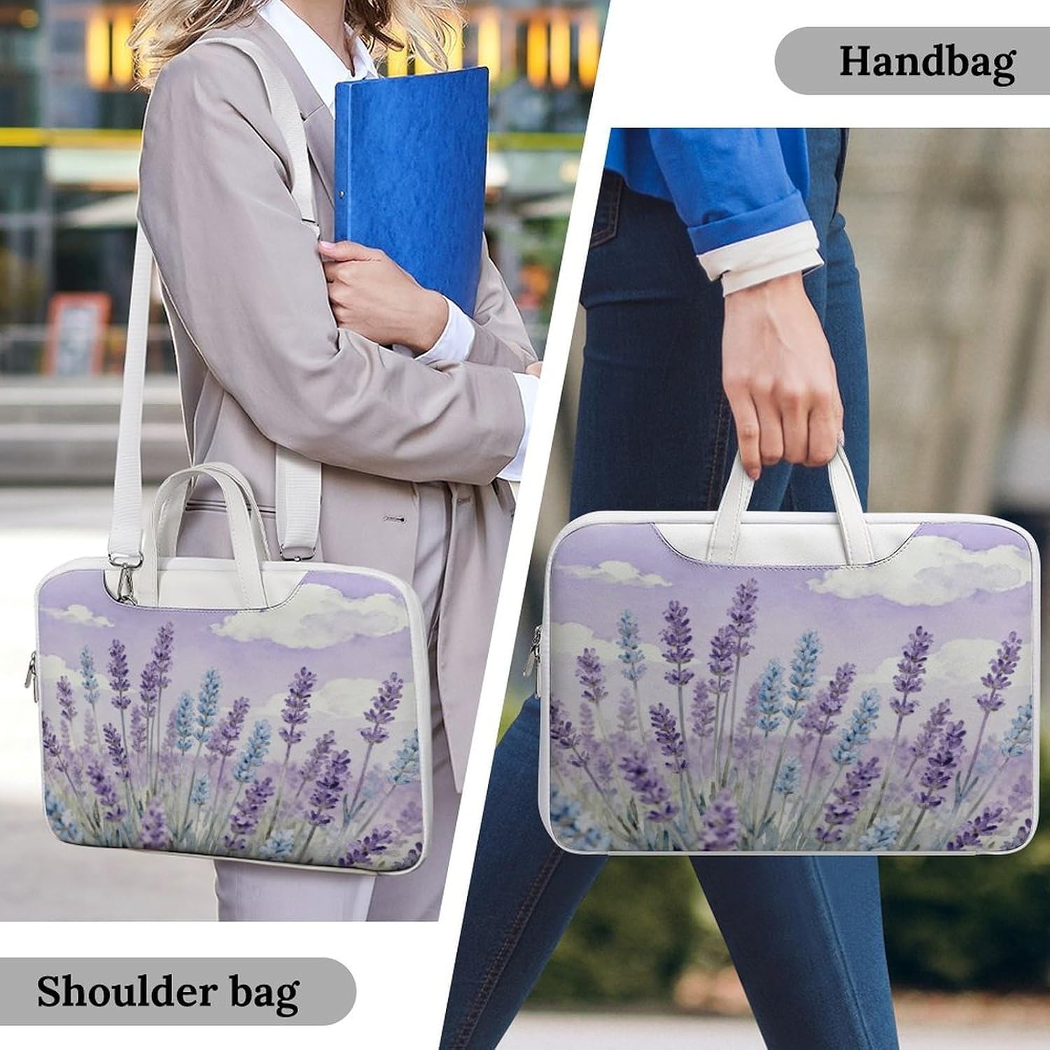 Pastel Floral 42x30.5cm White-style Laptop Bag Leather Tablet Computer Briefcase Large Capacity Work Business Tote Bags for Office