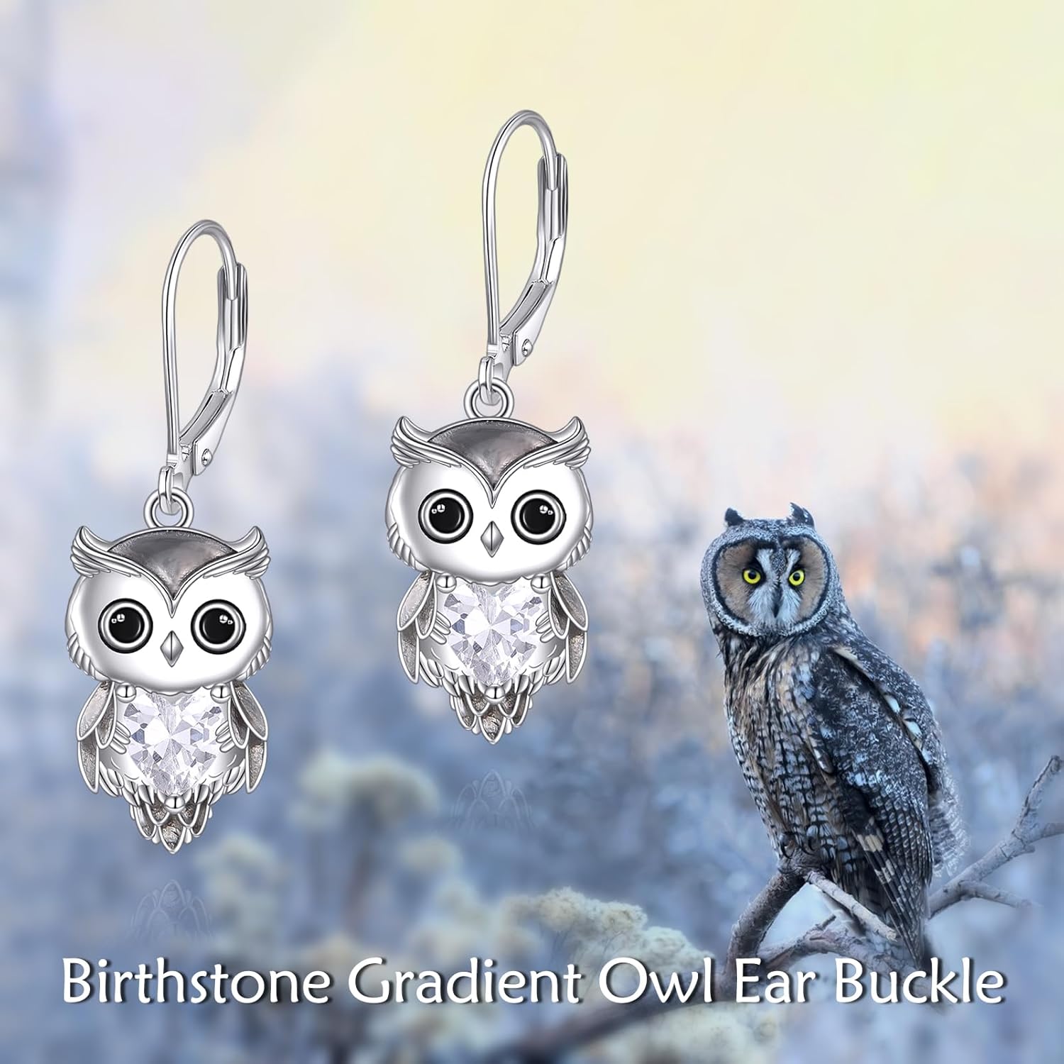 Owl Earrings for Women Sterling Silver Owl Jewelry Birthstone Owl Dangle Earrings Christmas Gifts - Image 6