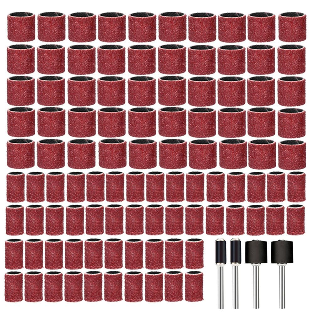 104pcs Grit 80 Sanding Band with Mandrel Sanding Drum for Metal Polish Abrasive Tool SandpaperRotary Tool,red,104pcs