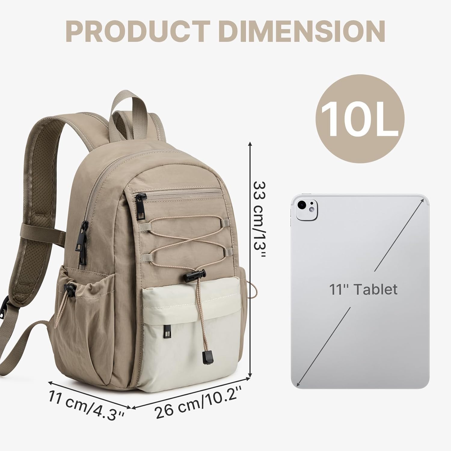 G4Free 10L Small Backpack for Women Men Lightweight Mini Travel Backpacks Hiking Casual Daypack, Beige & Khaki