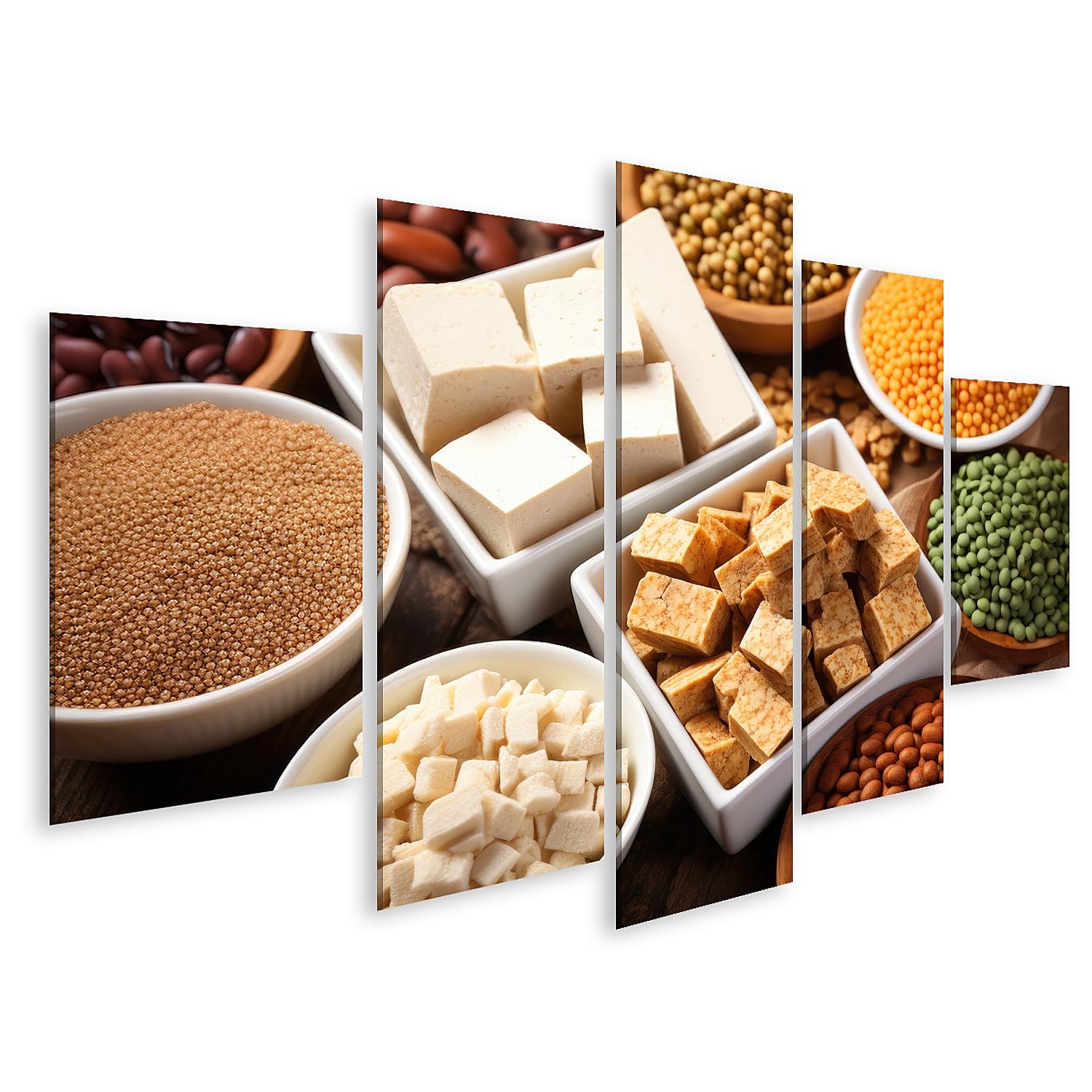 islandburner Prime Bild auf Leinwand Vielfalt Vegane Proteinquellen Bohnen Linsen Tofu Küchenbild für Küche Bilder Wandbilder Poster