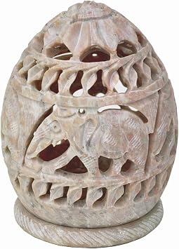 SouvNear Small Soapstone Tealight Holder Hand-Carved with Elephants & Tendrils - Perfect Decorative Centrepiece / Lamps / Lanterns / Votive / Tea light / Candle Holders for Home, Shop, Restaurant & Office Decor