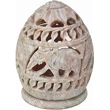 SouvNear Small Soapstone Tealight Holder Hand-Carved with Elephants & Tendrils - Perfect Decorative Centrepiece / Lamps / Lanterns / Votive / Tea light / Candle Holders for Home, Shop, Restaurant & Office Decor