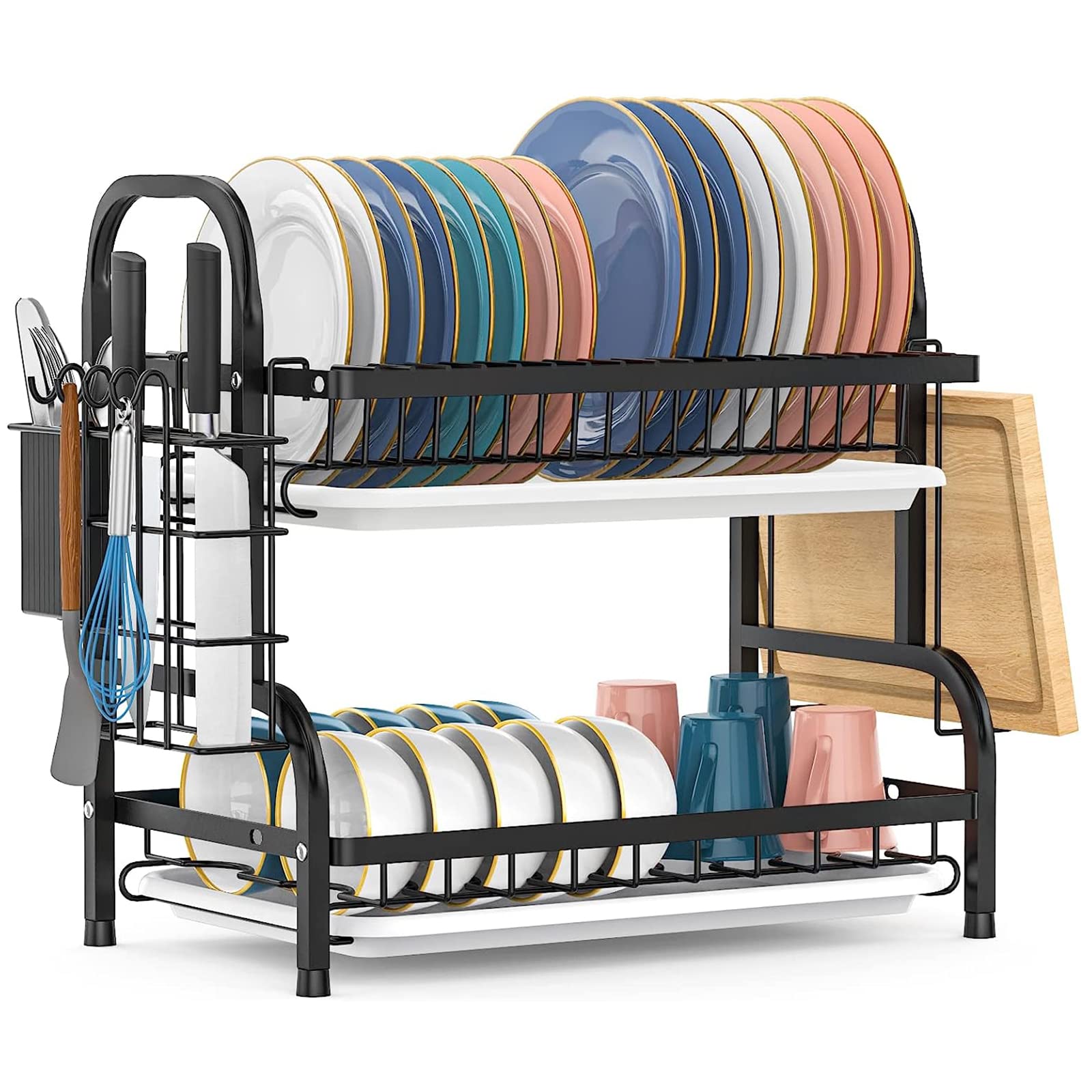 AAFLY Dish Drying Rack, 2-Tier Dish Drainer with Drip Tray and Utensil Holder,Drying Rack Kitchen Rust Proof Dish Drainer Draining Board Rack for Kitchen Countertop Washing Up Sink Drainer Rack