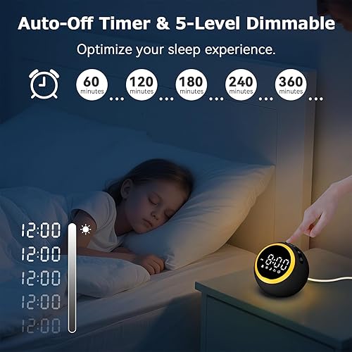 Miniatura 5 de Reloj despertador con ruido blanco máquina de sonido blanco con 30 sonidos relajantes, 10 sonidos suaves de despertador, 32 volúmenes ajustables y