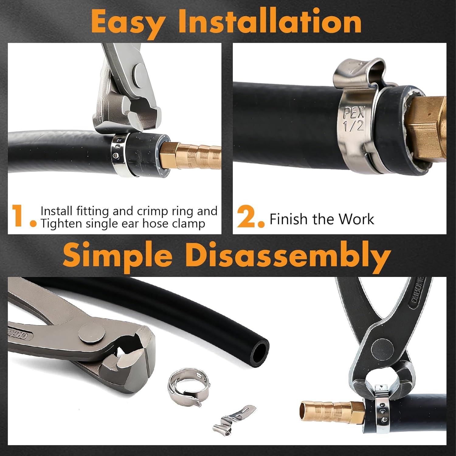 360Pcs 304 Stainless Steel Vibration-Resistant Single Ear Hose Clamp Kit | 16 Sizes 5.3-36.1mm for High-Pressure Lines | with Pliers, Tweezers & Box for Automotive, Plumbing, HVAC, Marine