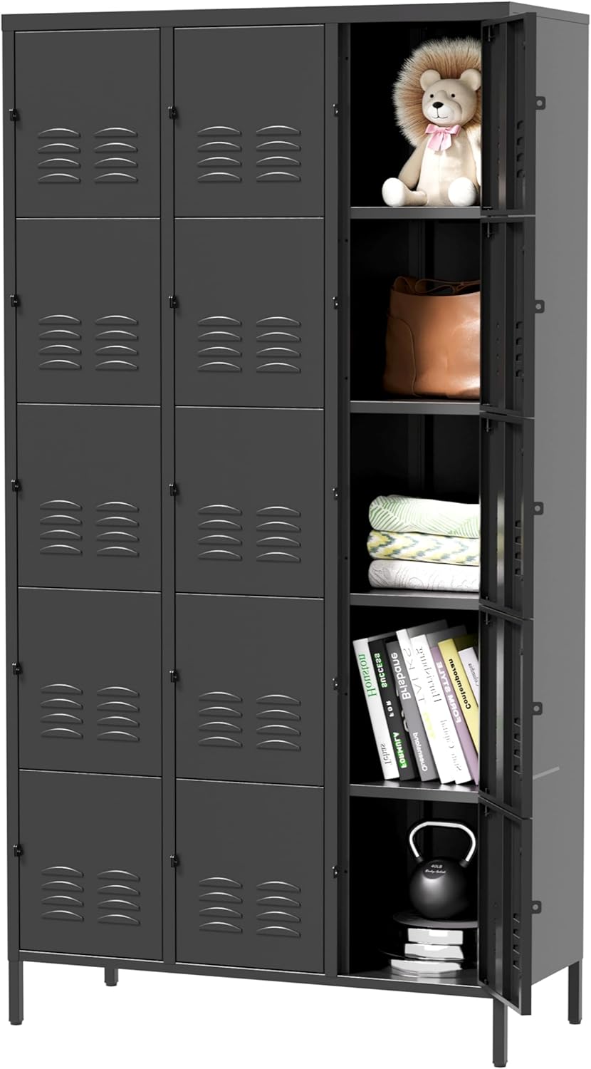 SISESOL Metal Lockers for Employees,Lockable Storage Locker with Shelf,Large Lockers for Storage with Leg,Gym Locker,Steel Employee lockers for Home Office School Gym Garage (Black,18 Door)
