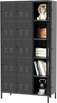 SISESOL Metal Lockers for Employees,Lockable Storage Locker with Shelf,Large Lockers for Storage with Leg,Gym Locker,Steel Employee lockers for Home Office School Gym Garage Black,15 Door