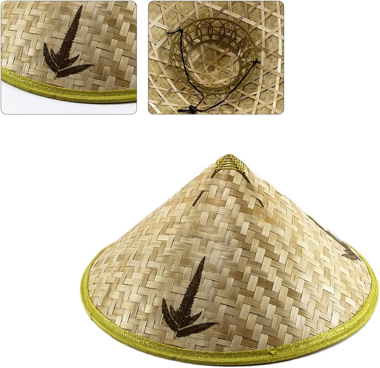 Chinese Hand-Woven Conical Hat, Adult Asian Straw Farmer Hat for Gardening, Fishing, Cosplay, 23 Inch