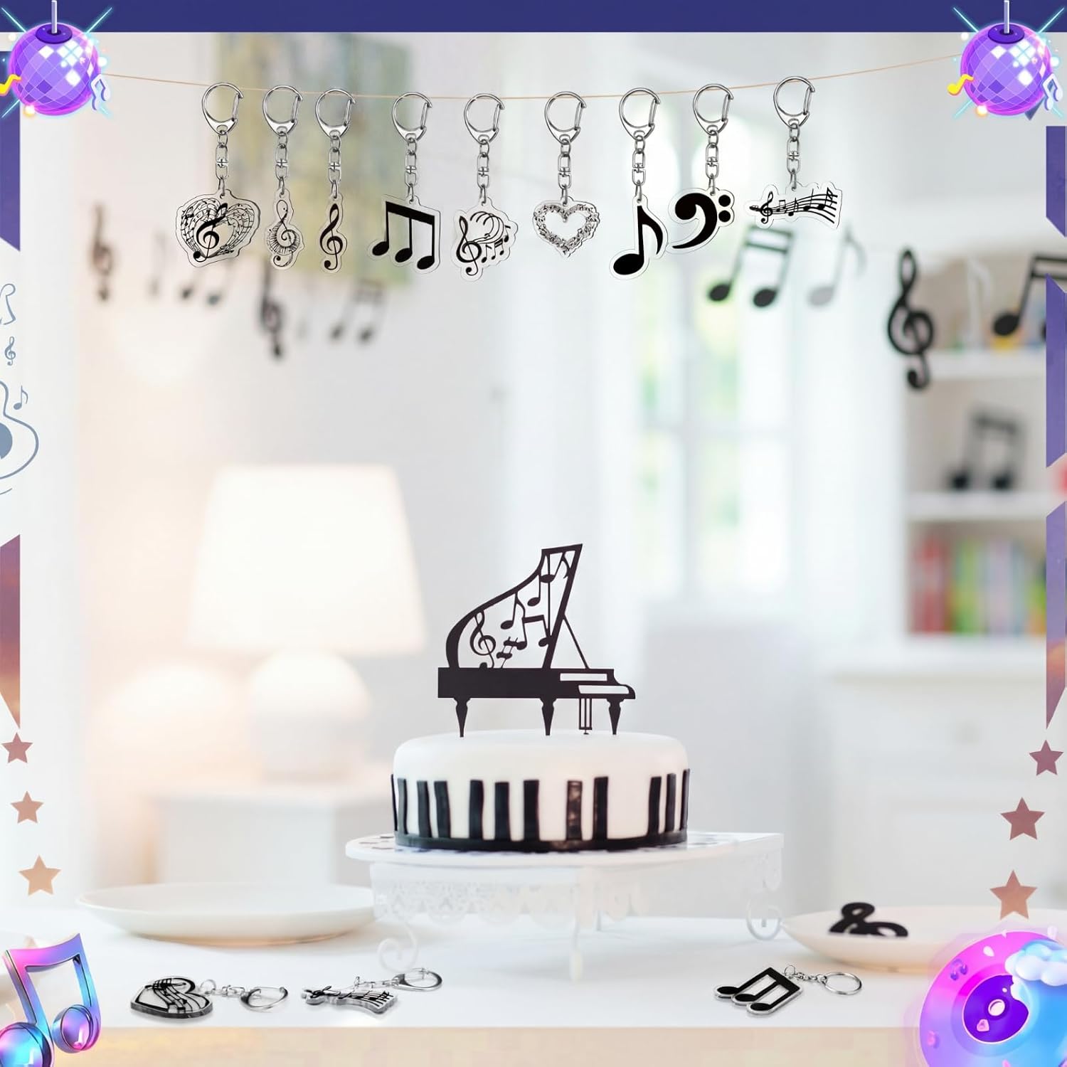 Tondiamo 48 Pcs Musical Notes Party Gifts Musical Notes Keychains Bulk