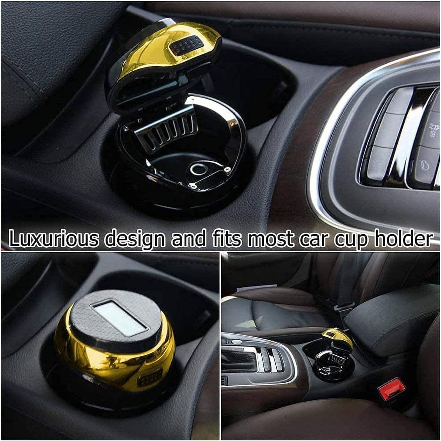 Car Ashtray Detachable Stainless Car Cigarette Ashtray with Removable Smokeless Lighter& LED Blue Light, USB& Solar Charging for Most Car Cup Holder (Color : A)